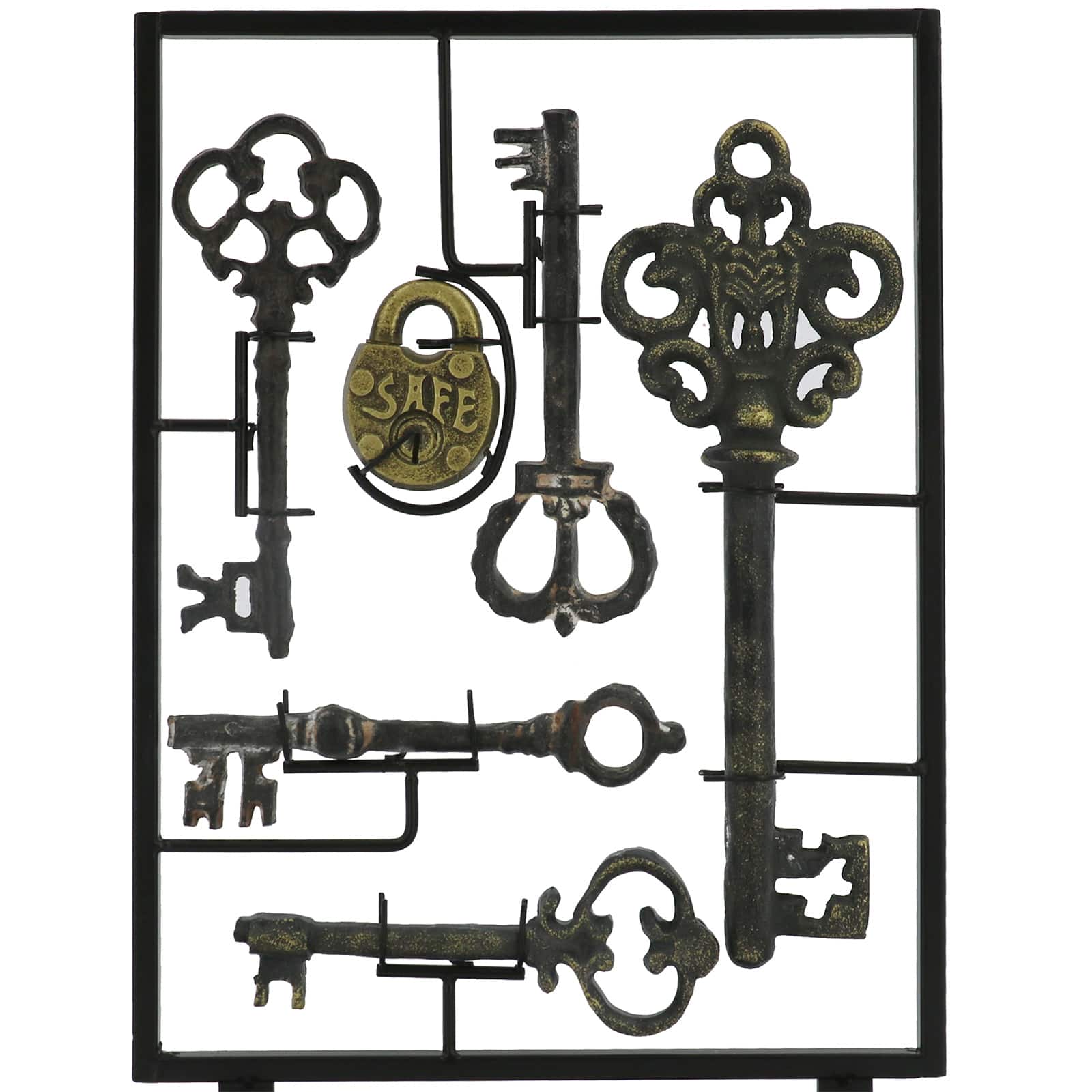 12.75" Antique Gold Key Set Tabletop Décor in Metal Frame by Ashland®
