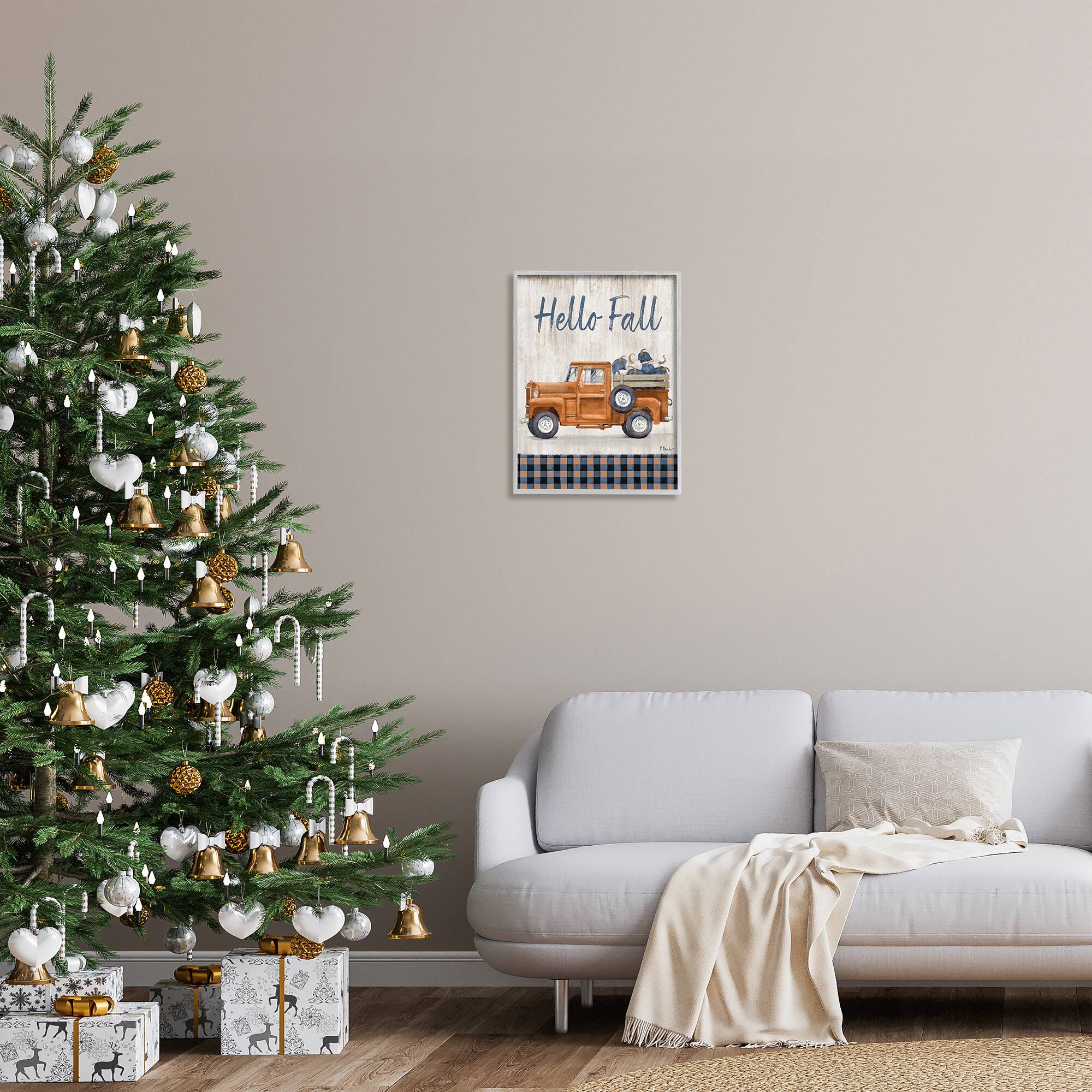 Stupell Industries Hello Fall Plaid Pumpkin Truck Framed Giclee Art