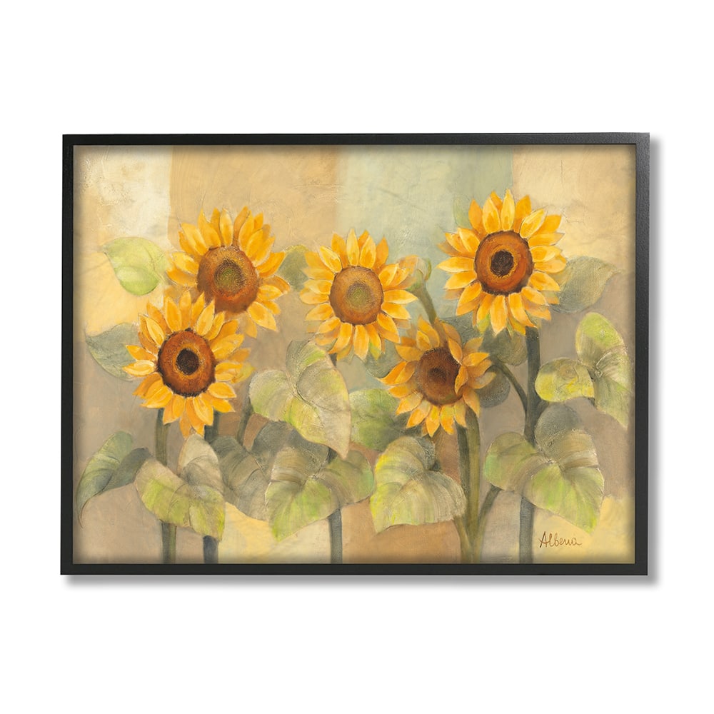 Stupell Industries Soft Vintage Sunflower Floral Field Yellow Green Framed Wall Art