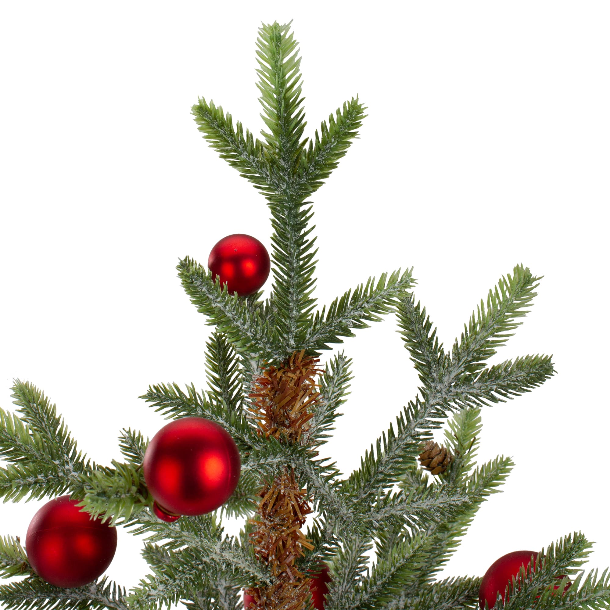 18" Unlit Pine & Red Ornaments Artificial Christmas Tree in Red Burlap Base