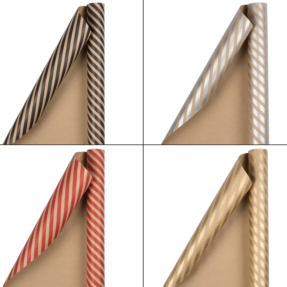 JAM Paper Assorted Kraft Stripe Gift Wrap Set, 4ct.