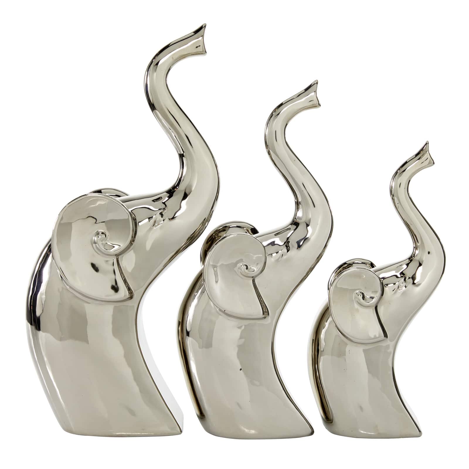 Silver Porcelain Contemporary Elephant Sculpture Set