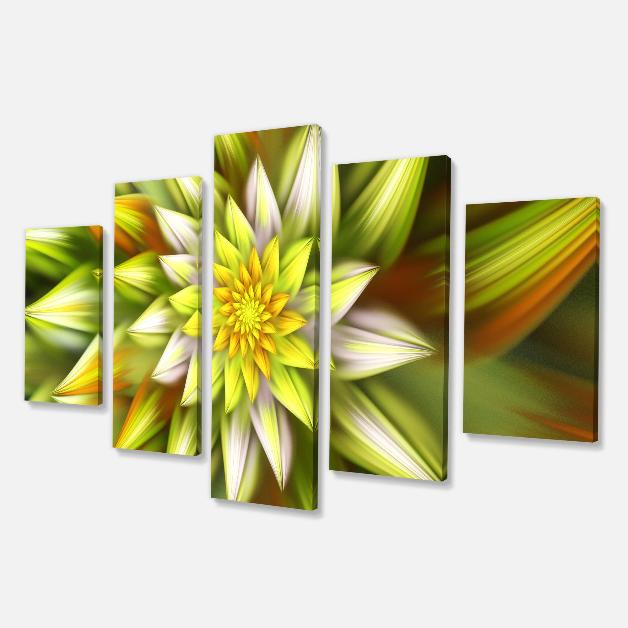 Designart - Huge Yellow Fractal Flower - Large Floral Canvas Art Print
