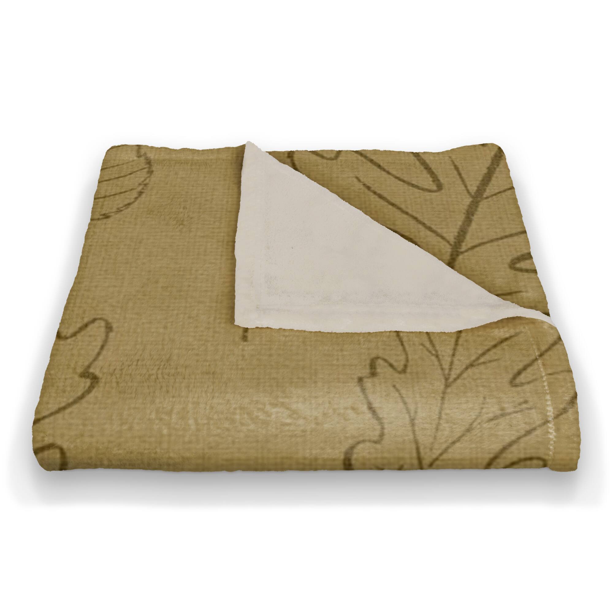 Mustard Yellow Leaf Patterned Coral Fleece Blanket