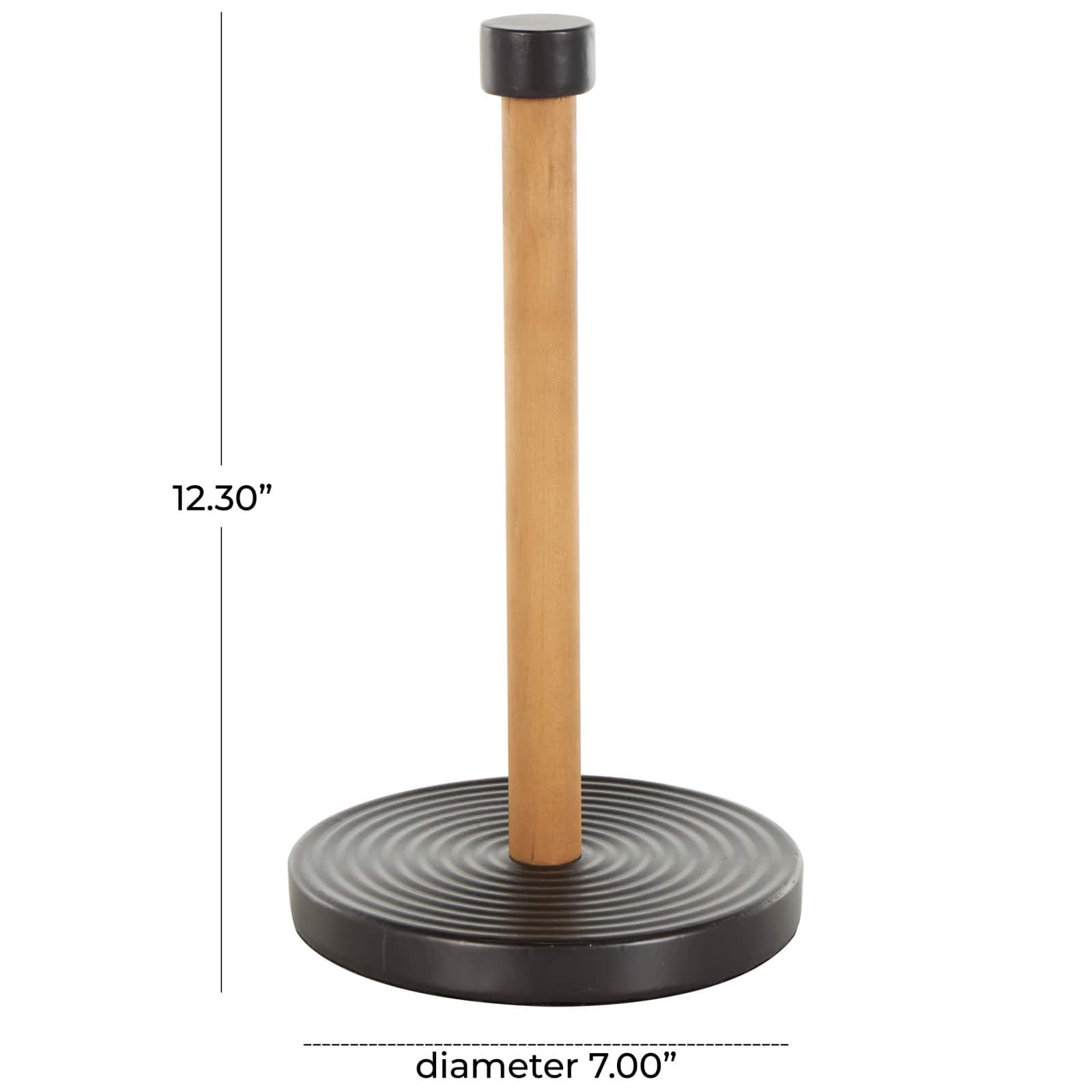 7" x 12" Black Metal Paper Towel Holder with Brown Wood Post