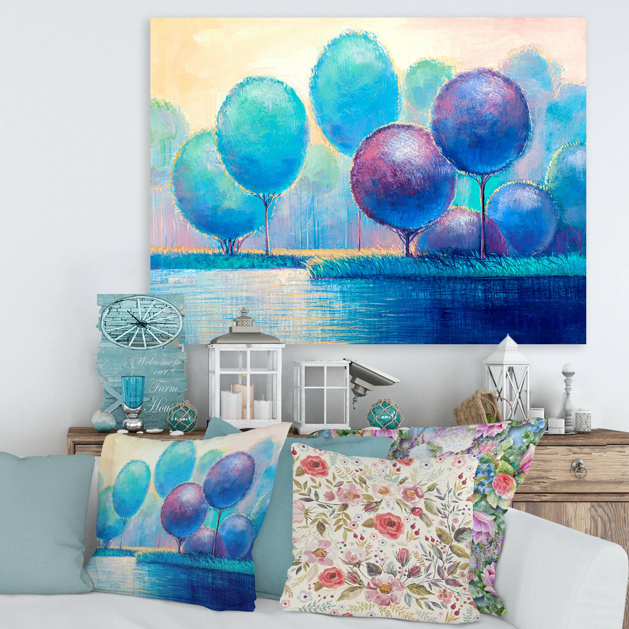 Designart - Colourful Ornamental Trees V - Modern Canvas Wall Art Print