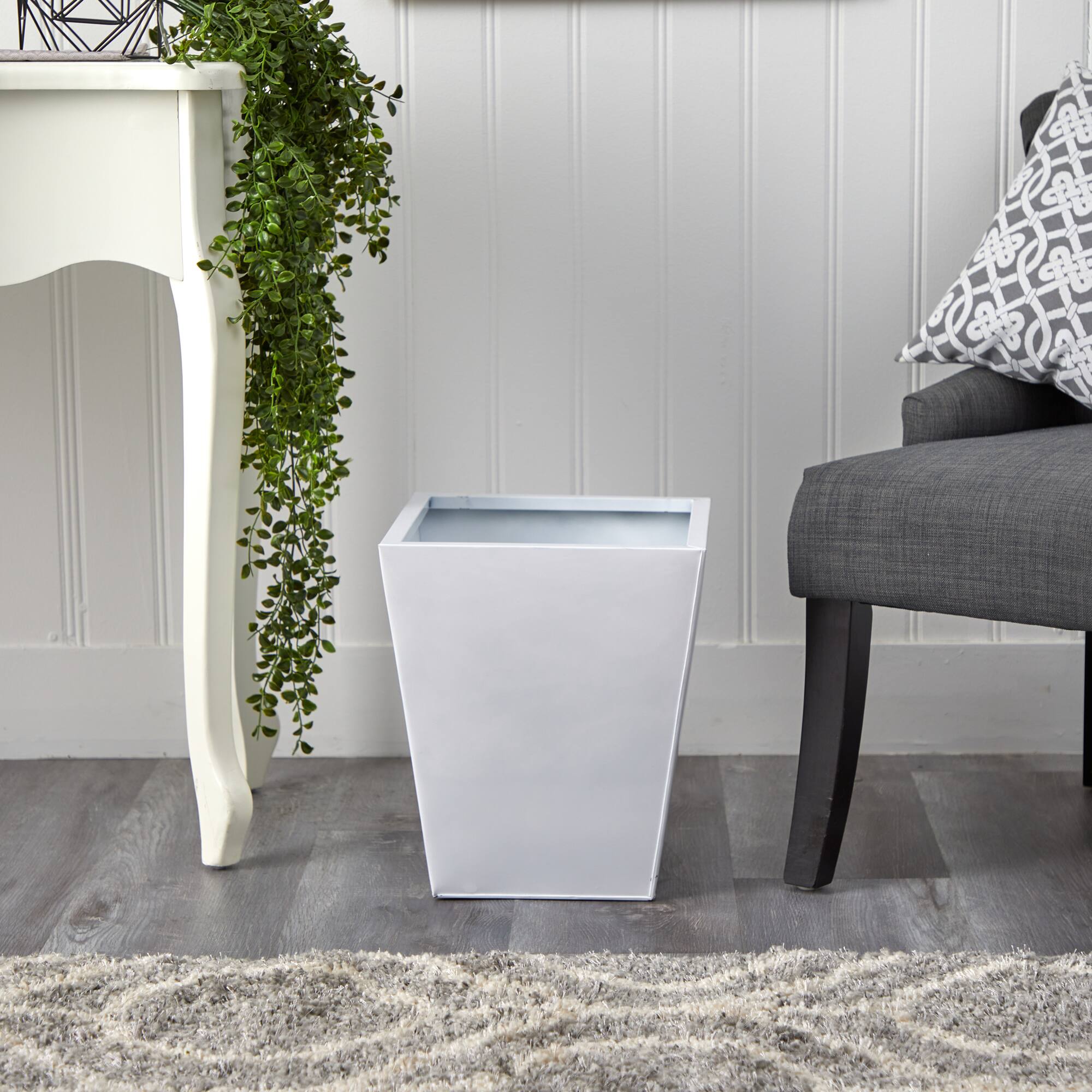 15" White Classic Square Metal Planter