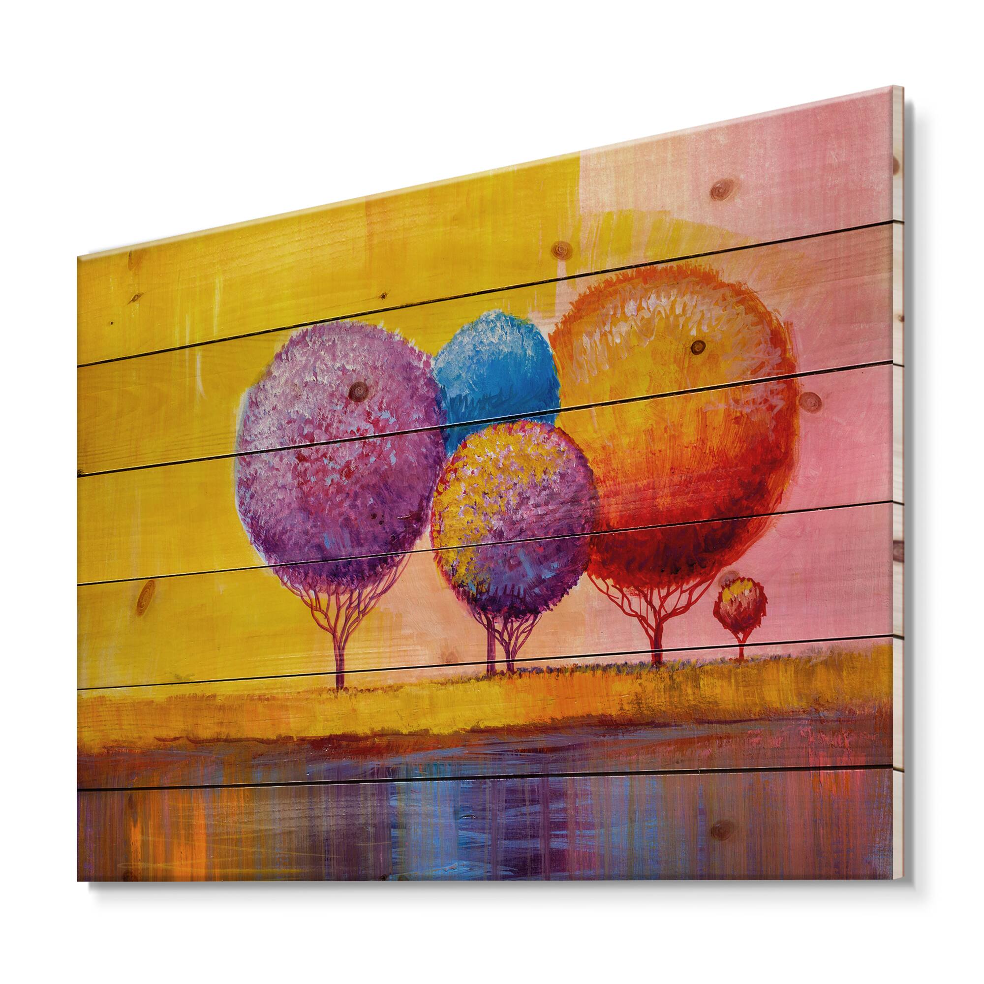 Designart - Autumn Fantasy Trees I - Modern Print on Natural Pine Wood
