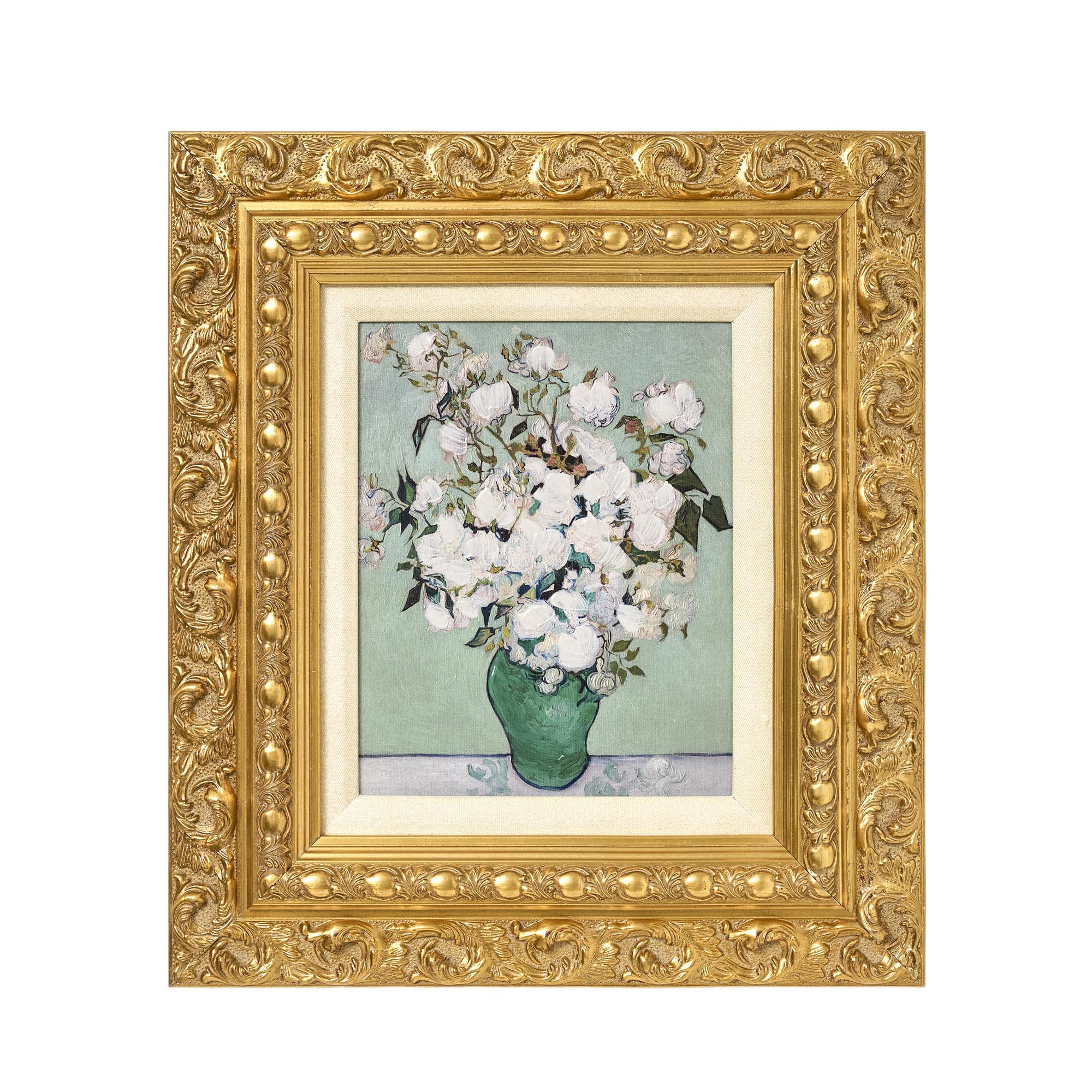 American Art Decor Ornate Framed Roses Canvas Print by Vincent van Gogh - 15.25" x 17.25"