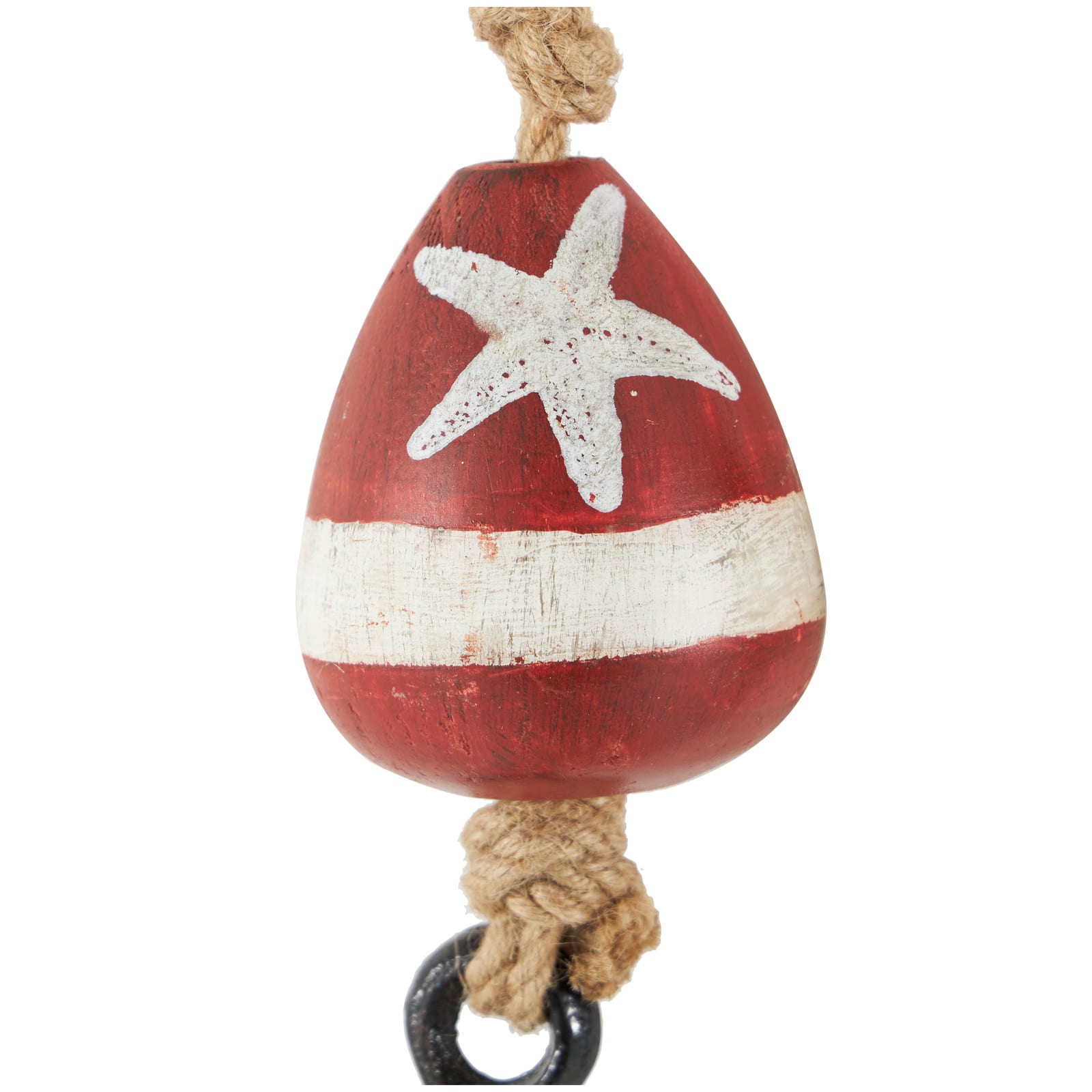 Red Wood Buoy Wall Hook with Jute Rope and Metal Hook Set