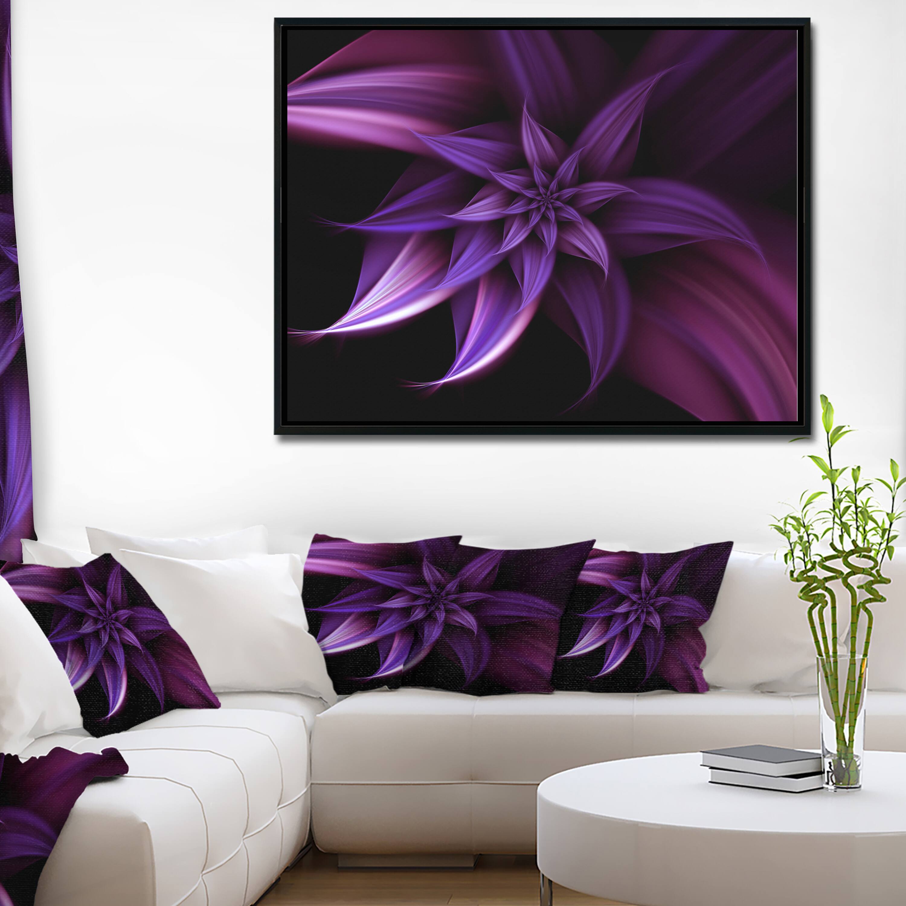 Designart - Fractal Flower Purple - Floral Art Framed Canvas Print