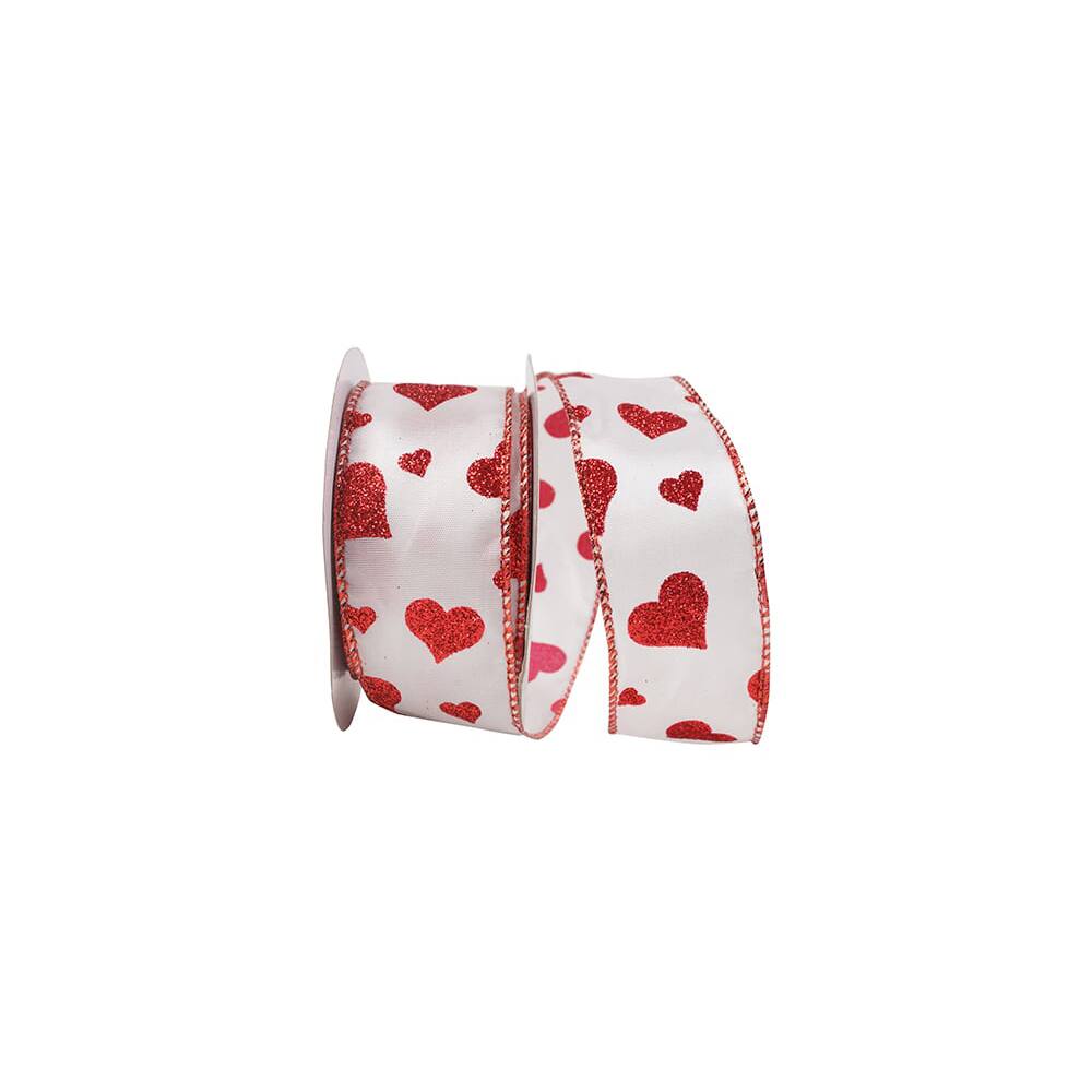 Reliant 1.5" x 20yd. Red Heart Glitter Wired Ribbon
