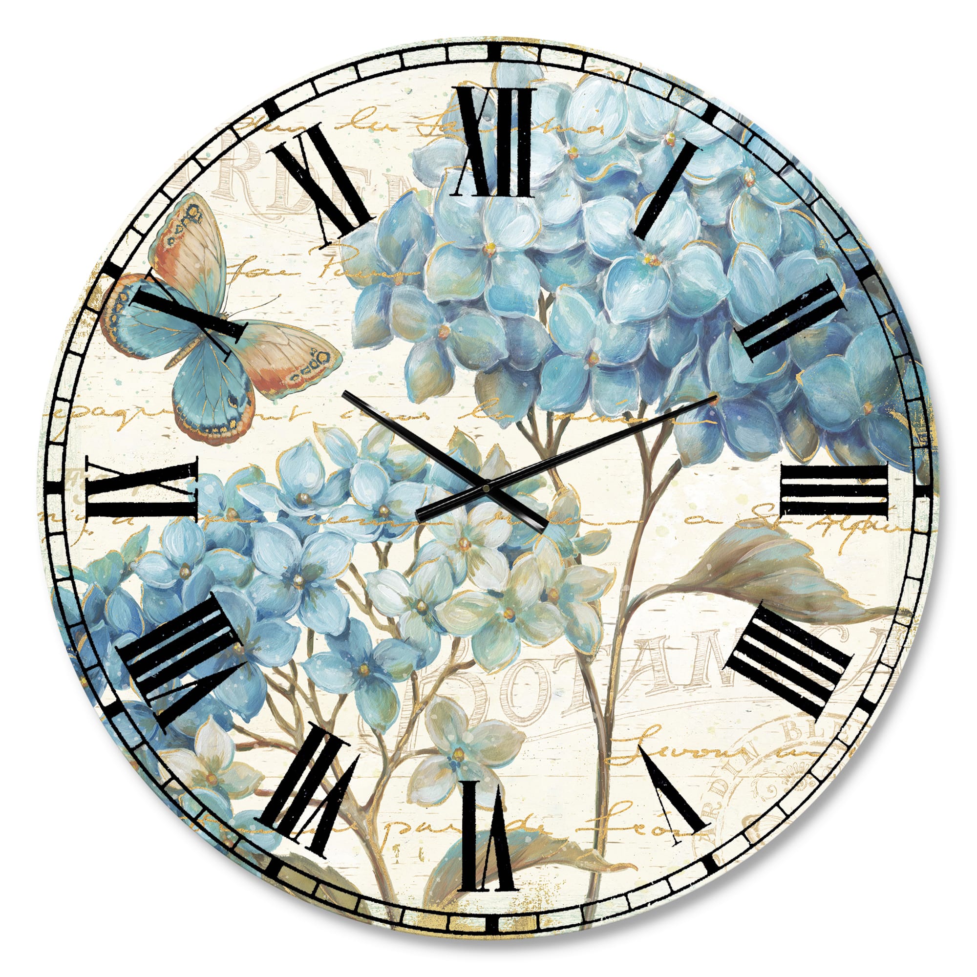Designart Butterfly Blue Garden II Traditional Wall Clock