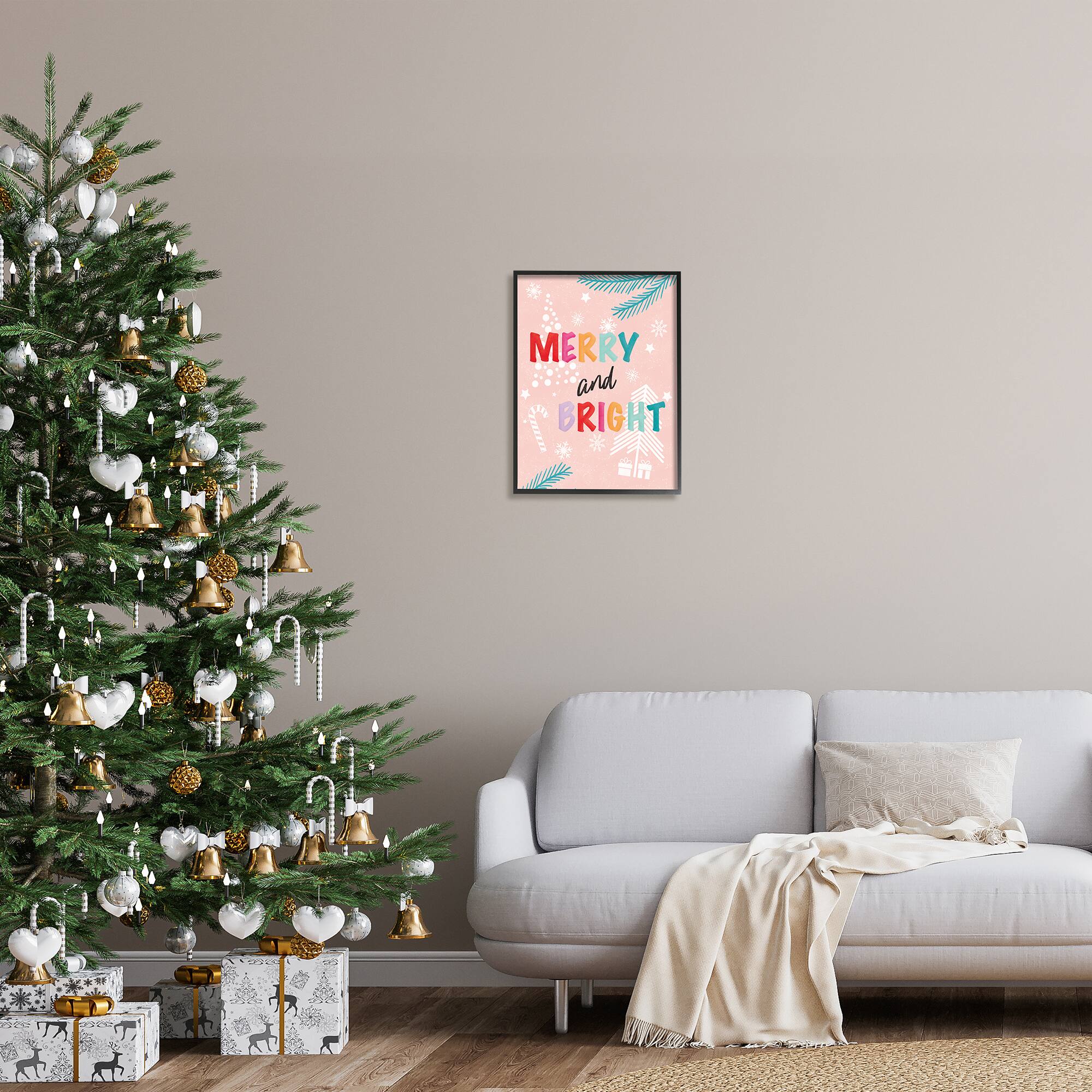 Stupell Industries Merry & Bright Pastel Phrase Framed Giclee Art