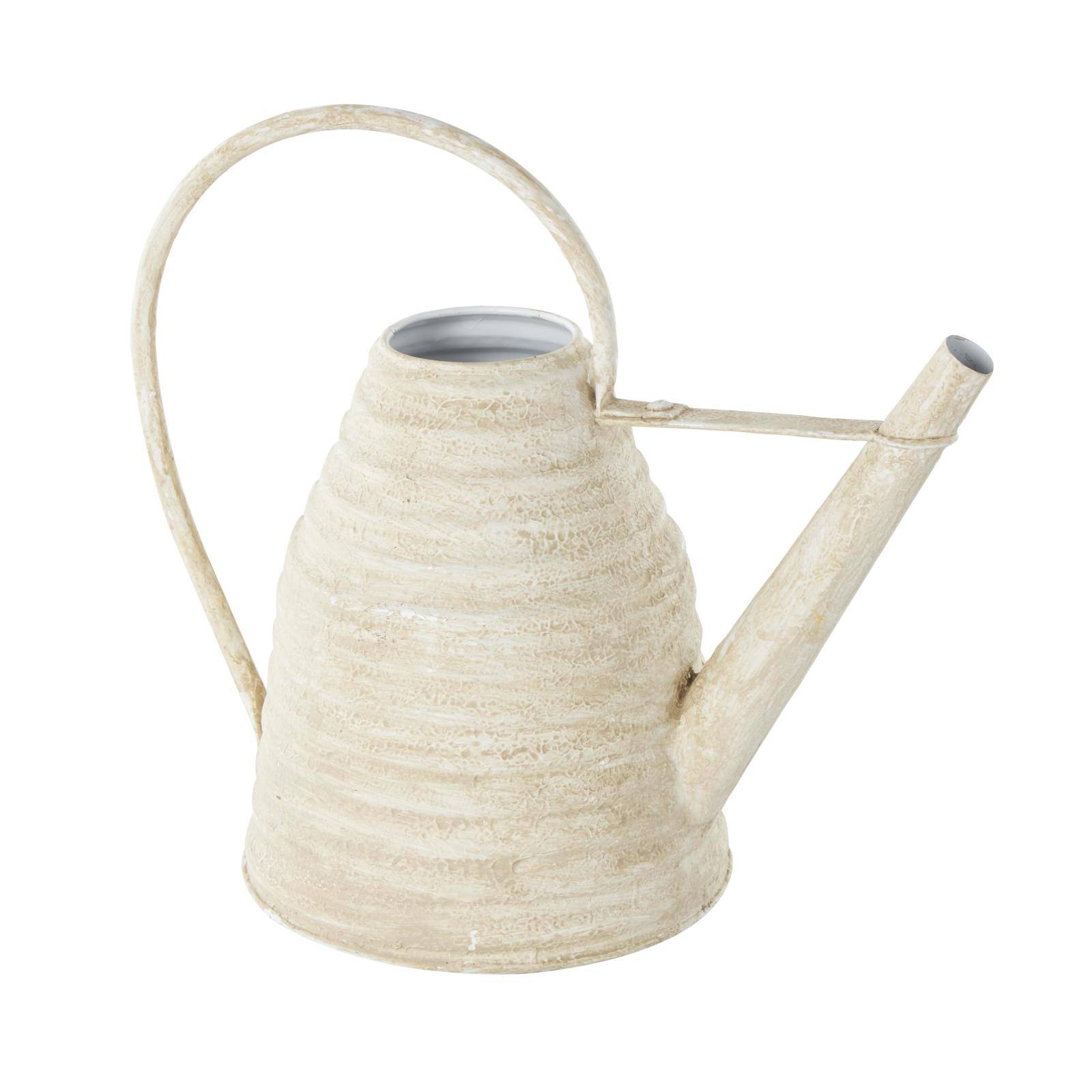 14" Cream Metal Beehive Shaped Watering Can Planter