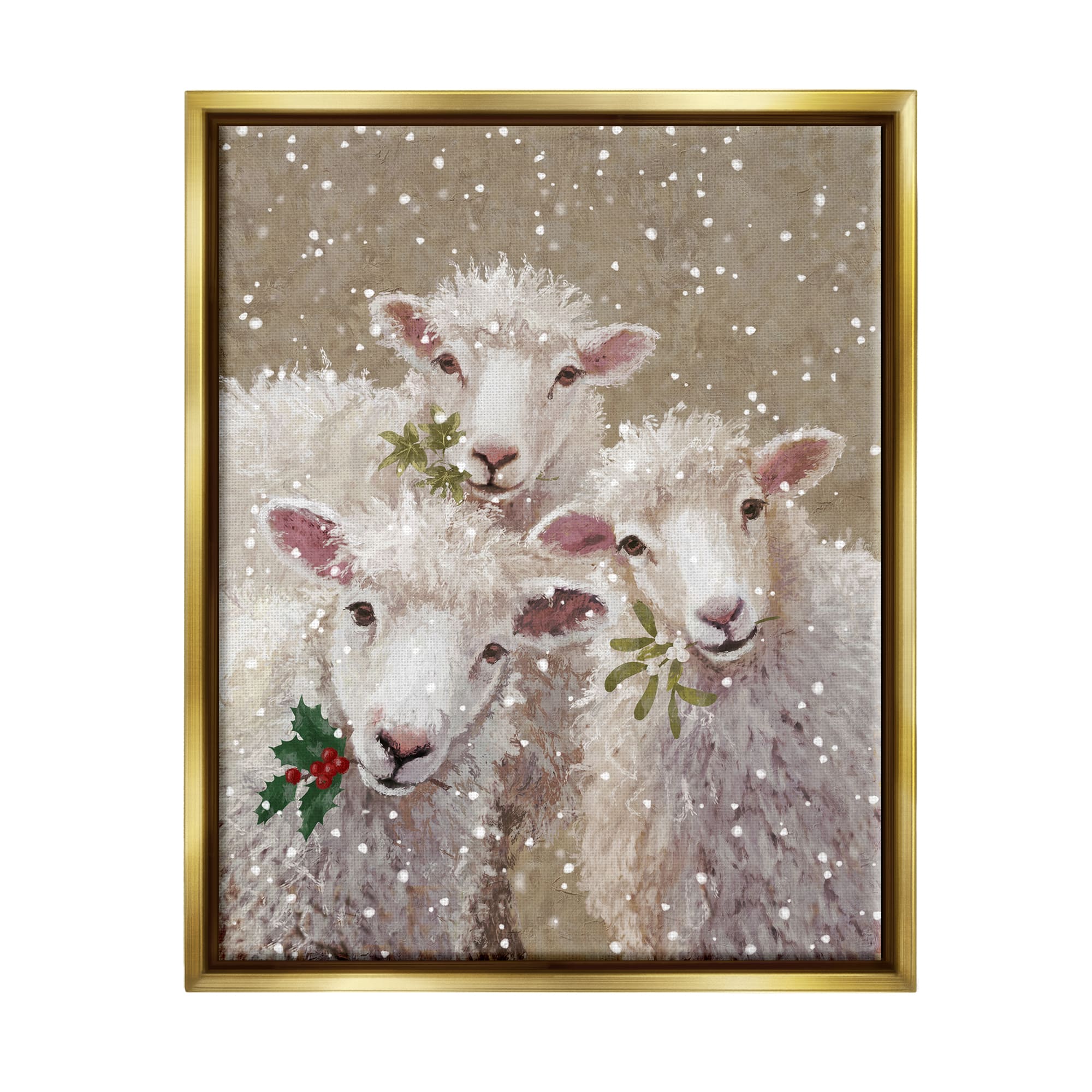 Stupell Industries Winter Sheep Trio Farm Animals Framed Floater Canvas Wall Art