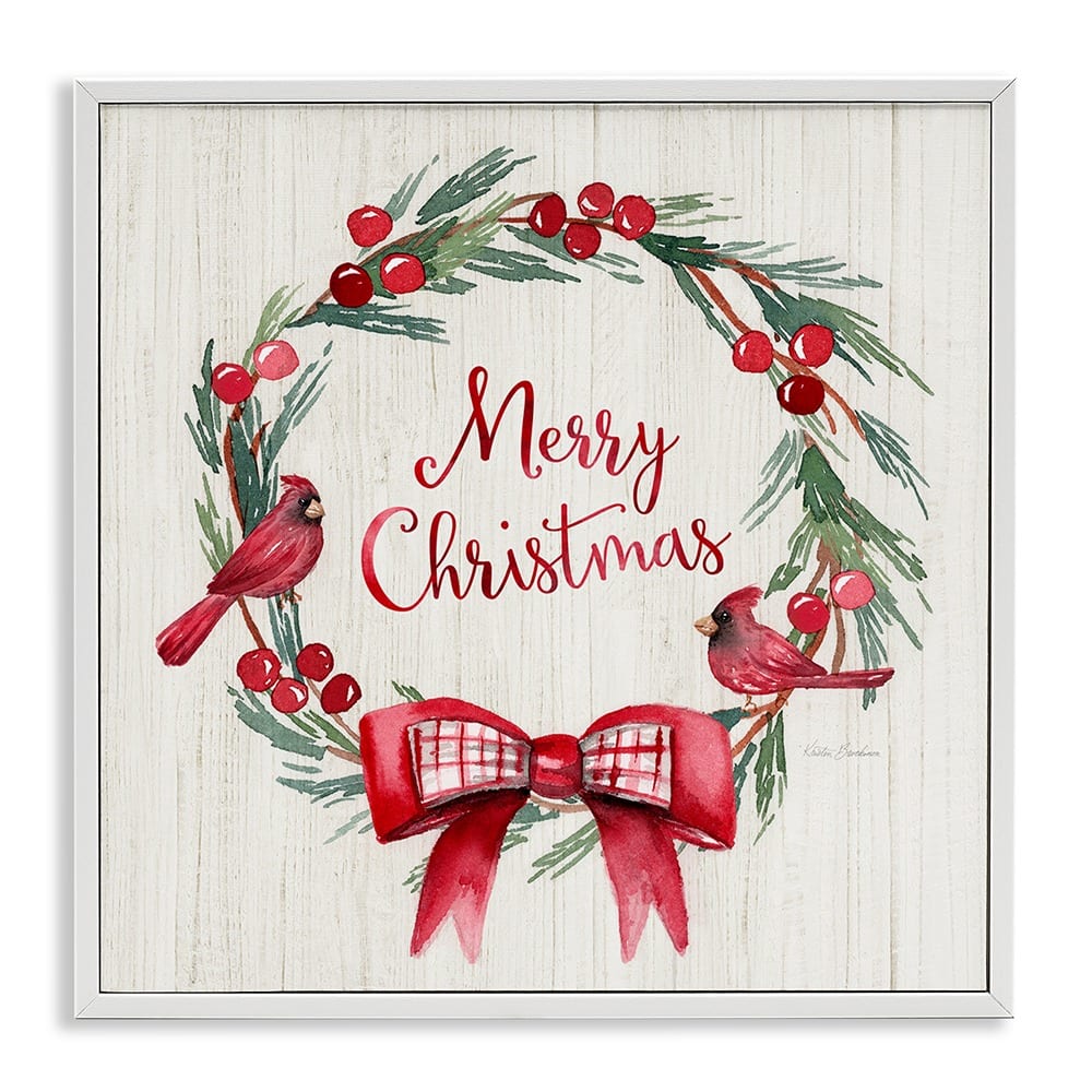 Stupell Industries Merry Christmas Holly Wreath Framed Giclee Wall Art
