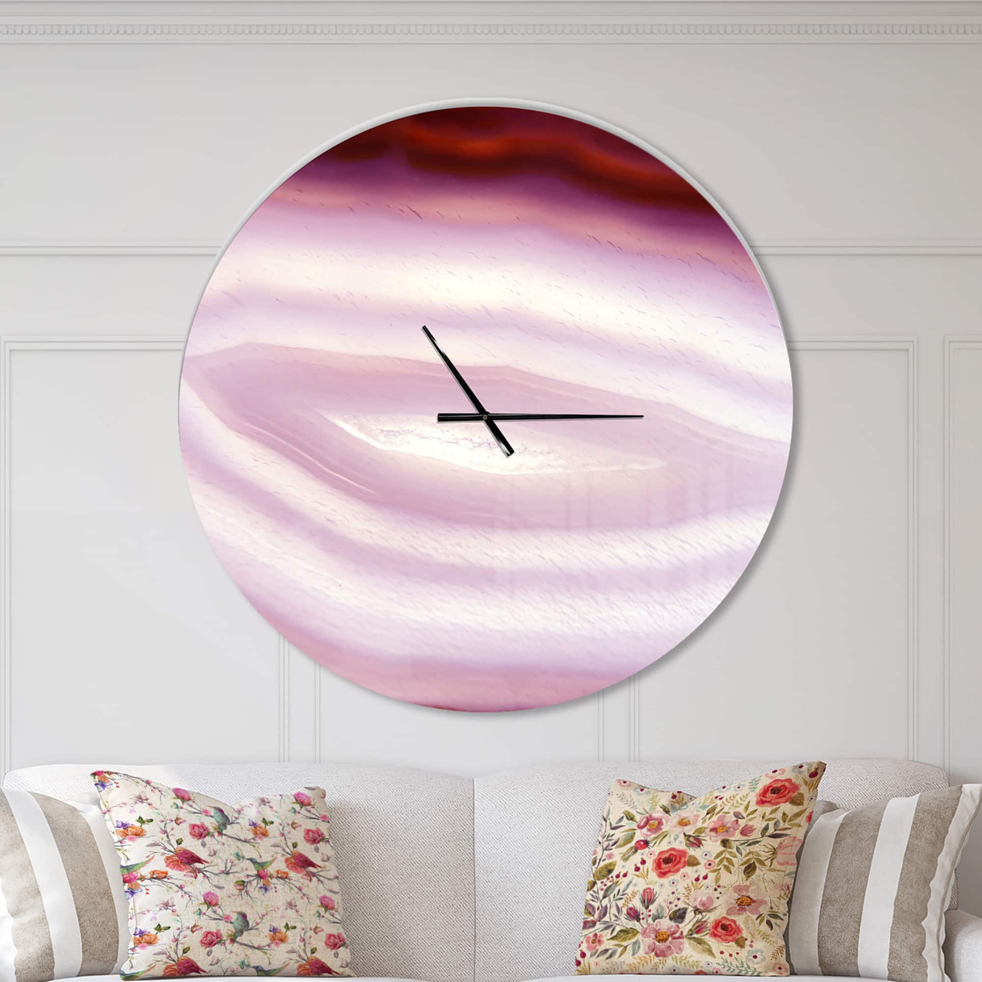 Designart Pink Agate Geode Geological Crystals Wall Clock