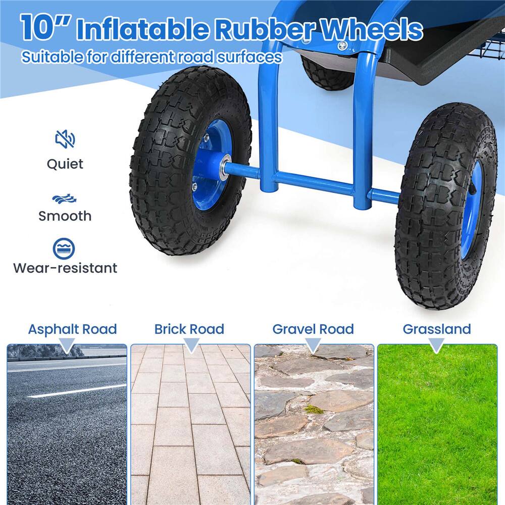 Costway Blue & Black Heavy Duty Garden Cart Rolling Work Seat Garden Planting with Tool Tray