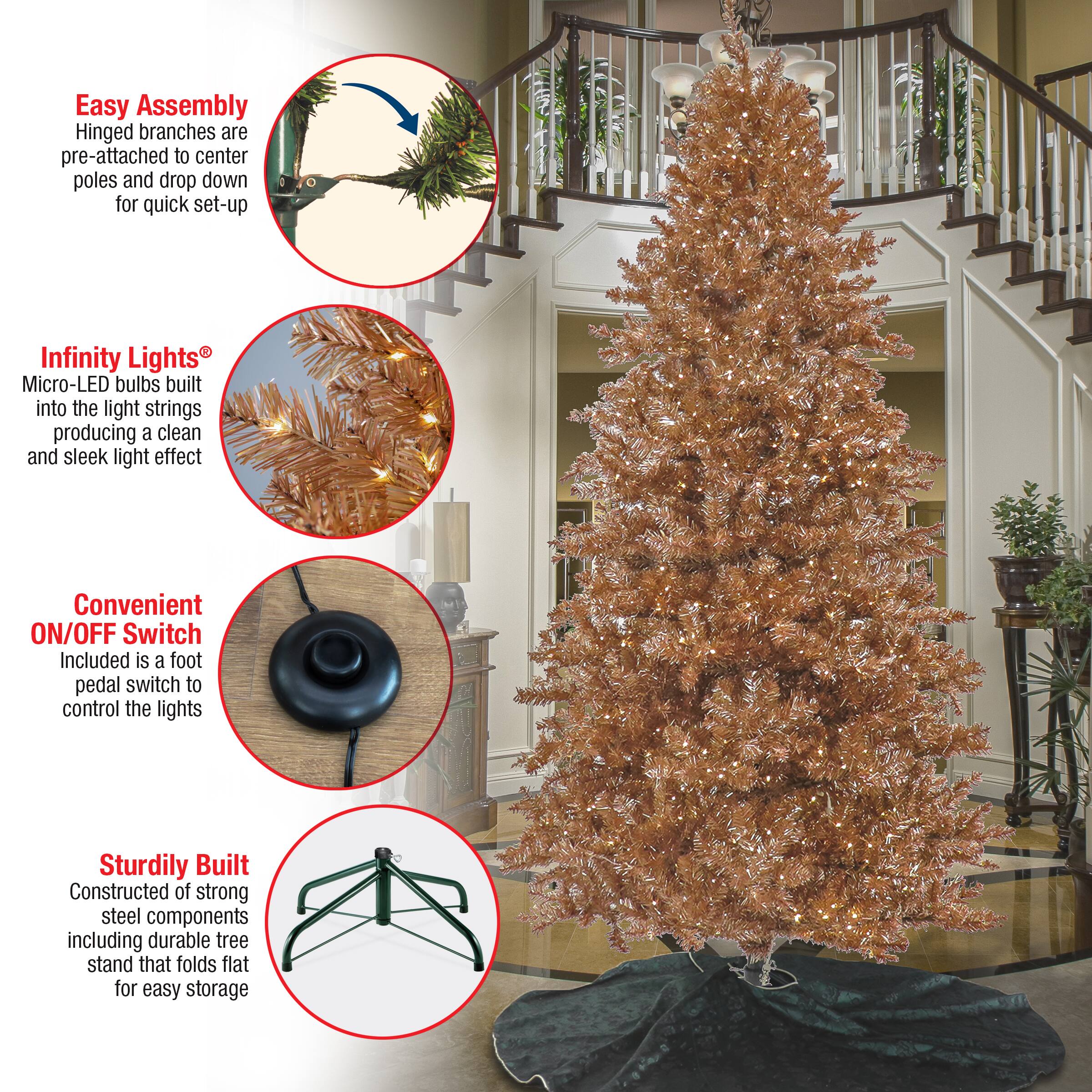 9ft. Pre-Lit Rose Gold Metallic Evergreen Artificial Christmas Tree