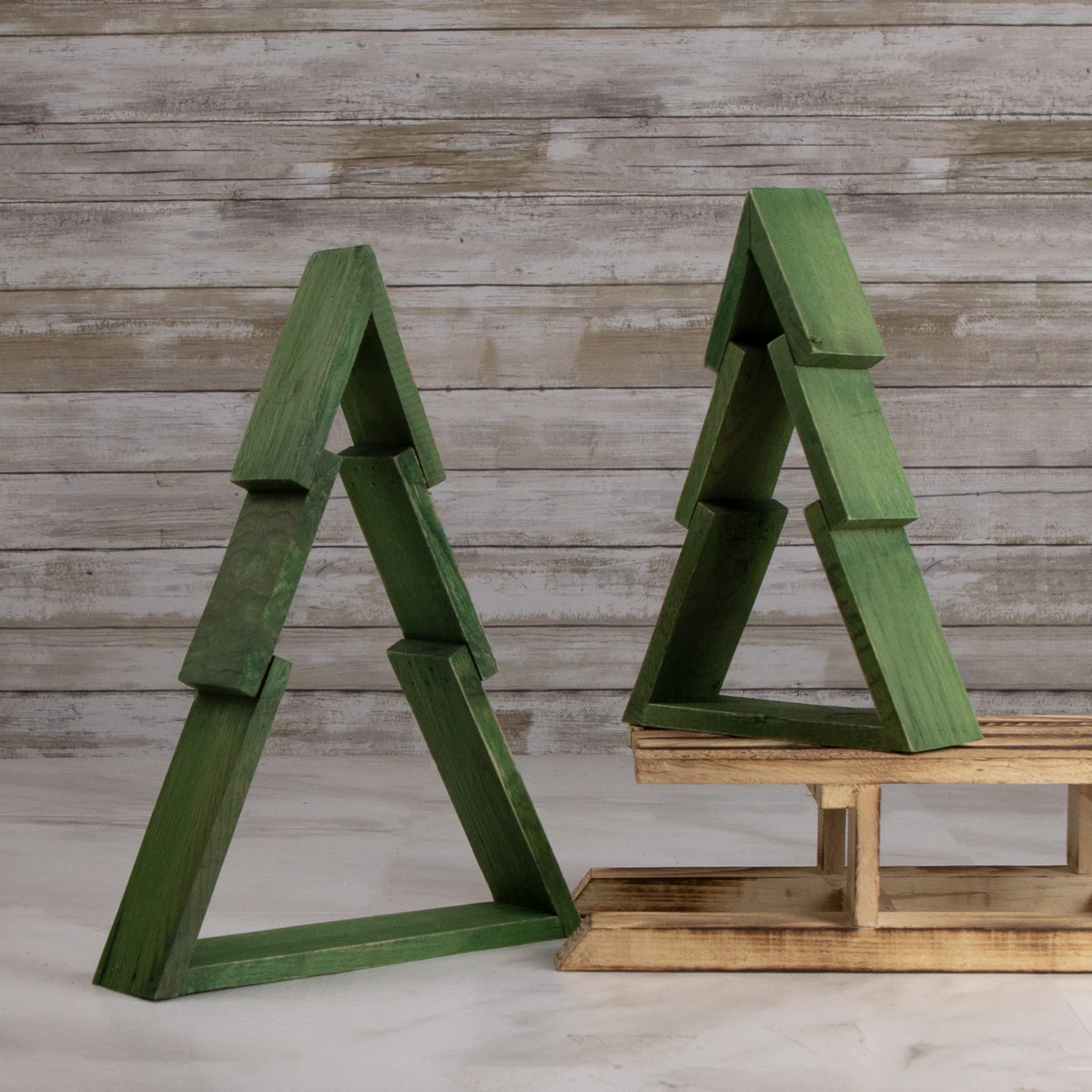 9.5" Green Geometric Wooden Christmas Tree Tabletop Décor