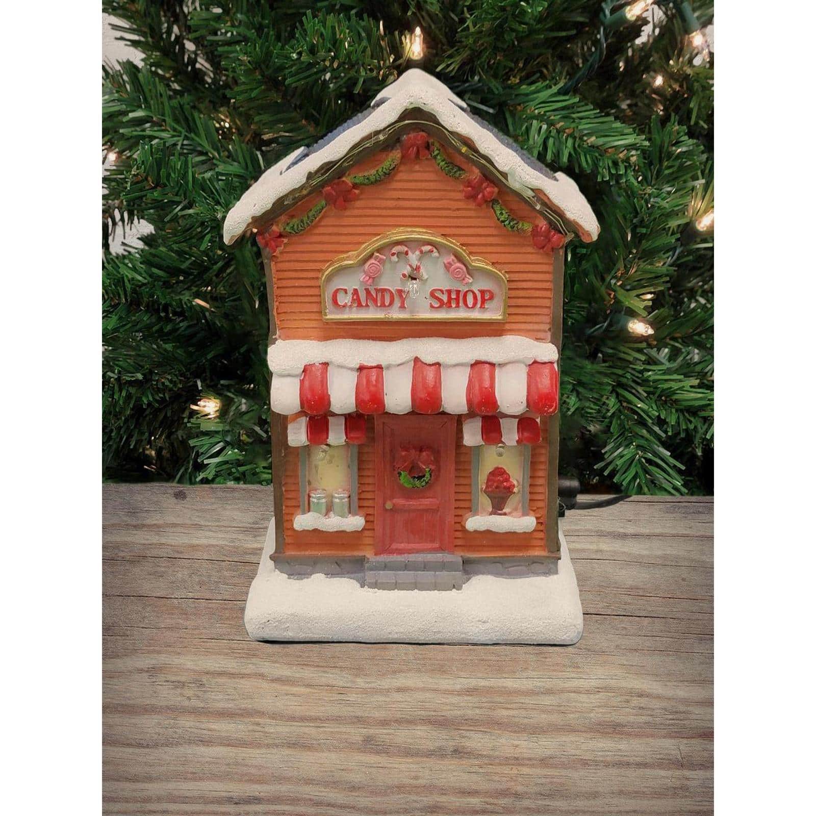 12" Christmas Village Candy Shop with LED Lights