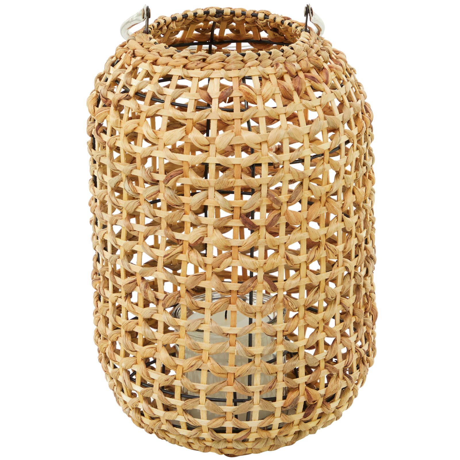 15" Brown Metal Handmade Candle Lantern with Glass Holder and Handle