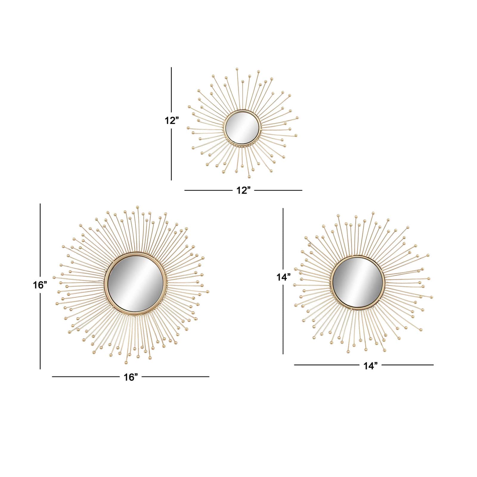 Gold Metal Glam Wall Mirror Set
