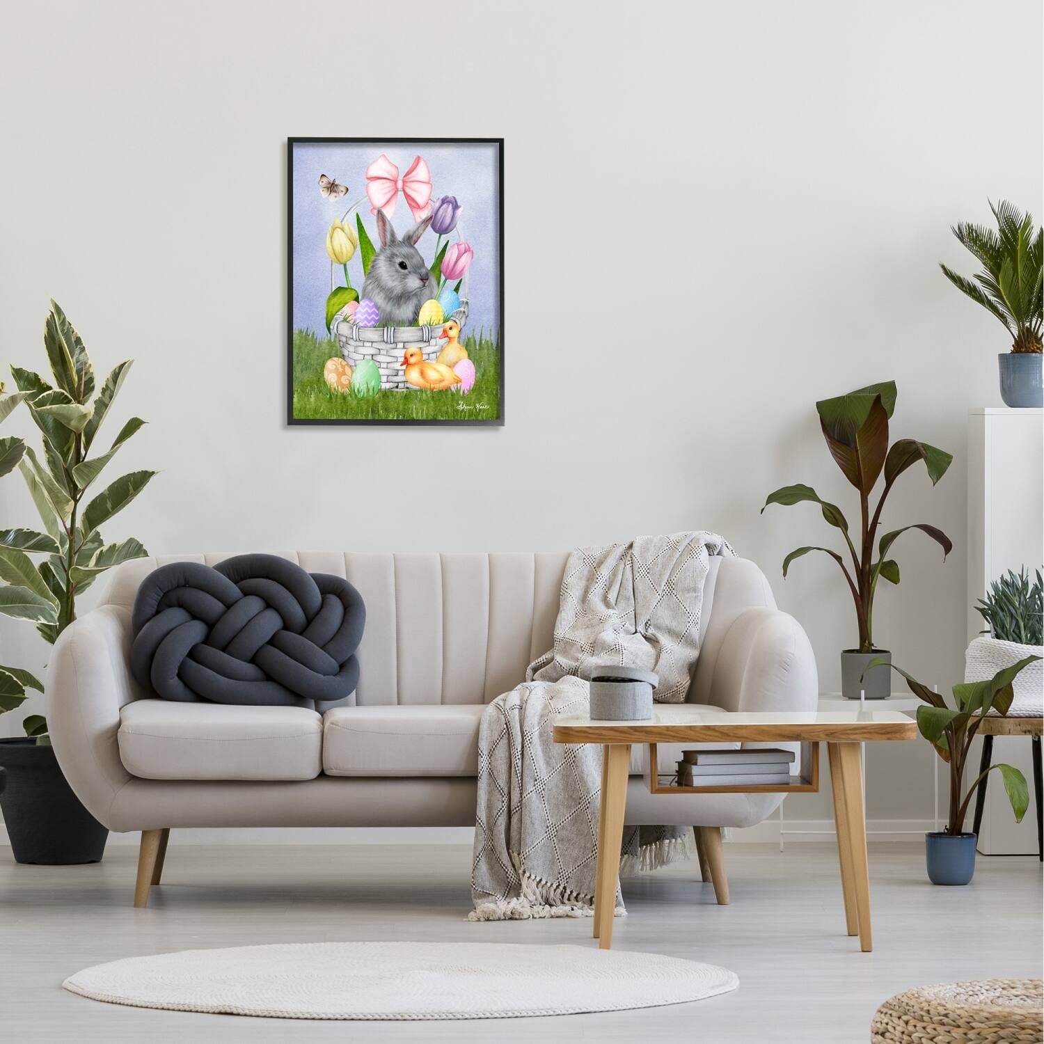 Stupell Industries Pastel Bunny Rabbit Basket Easter Egg Baby Chicks Framed Giclee Art