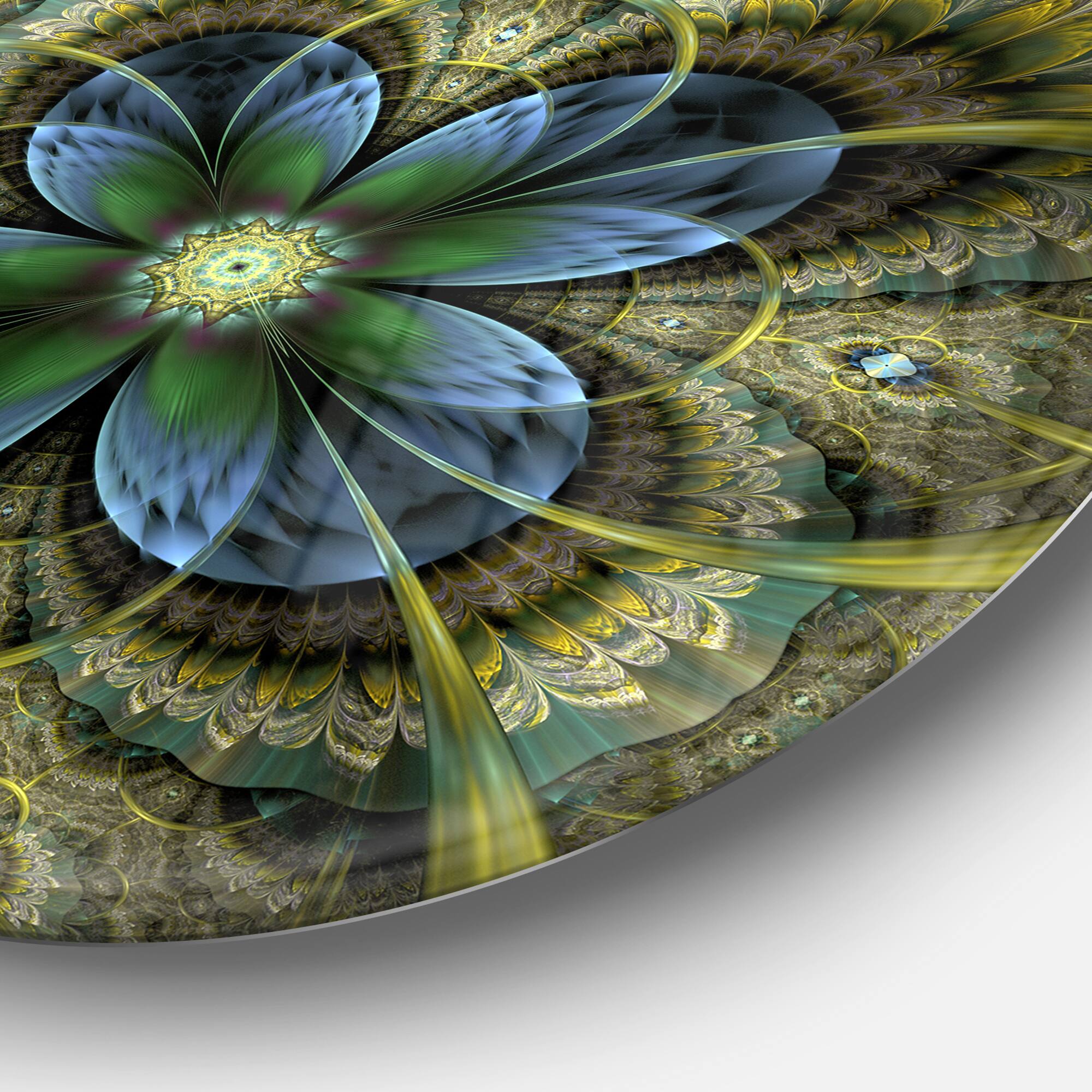 Designart - Light Fractal Flower and Butterfly' Disc Floral Circle Metal Wall Art