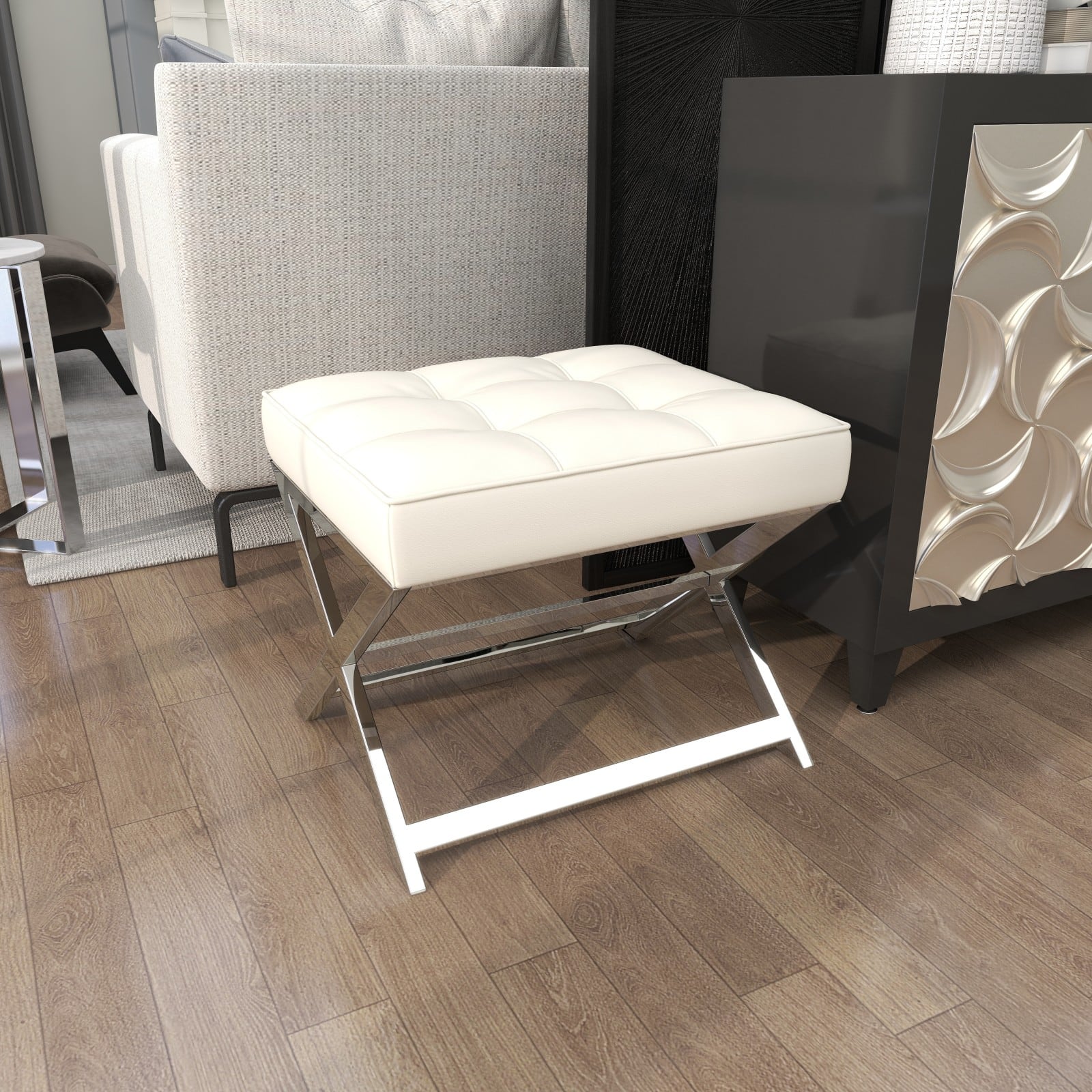 19" Leather Stool with Stainless Steel Supports