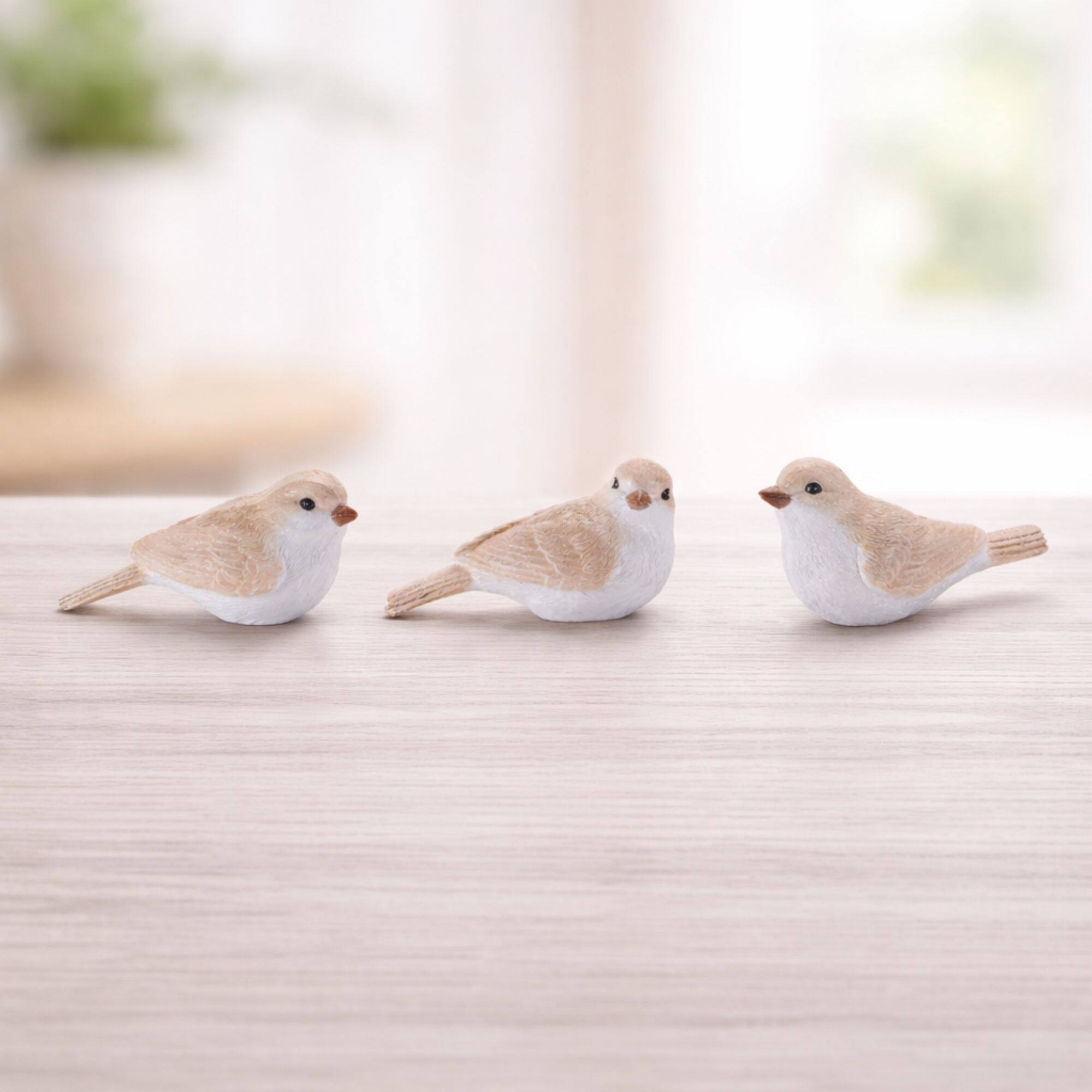 Melrose 2.25" Beige Glittered Bird Figurines Set