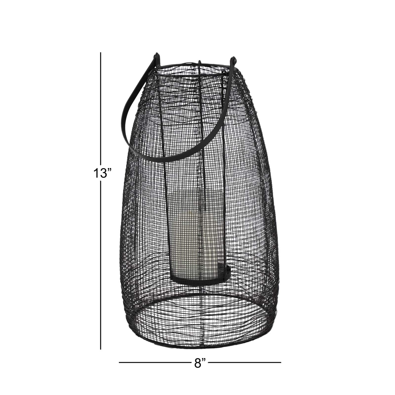 Black Iron Modern Candle Holder Lantern, 13" x 8" x 8"