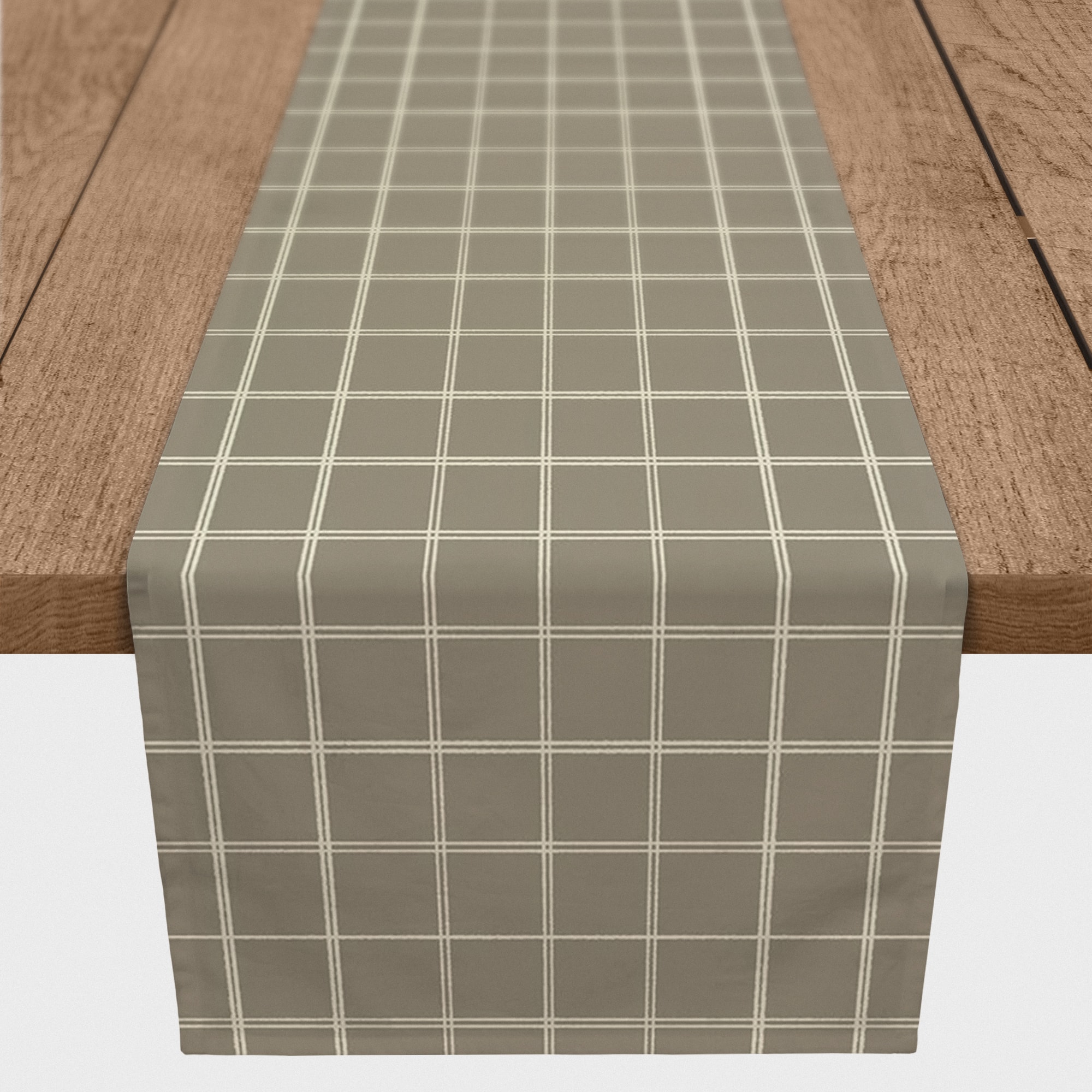 90" Taupe & White Check Cotton Twill Runner