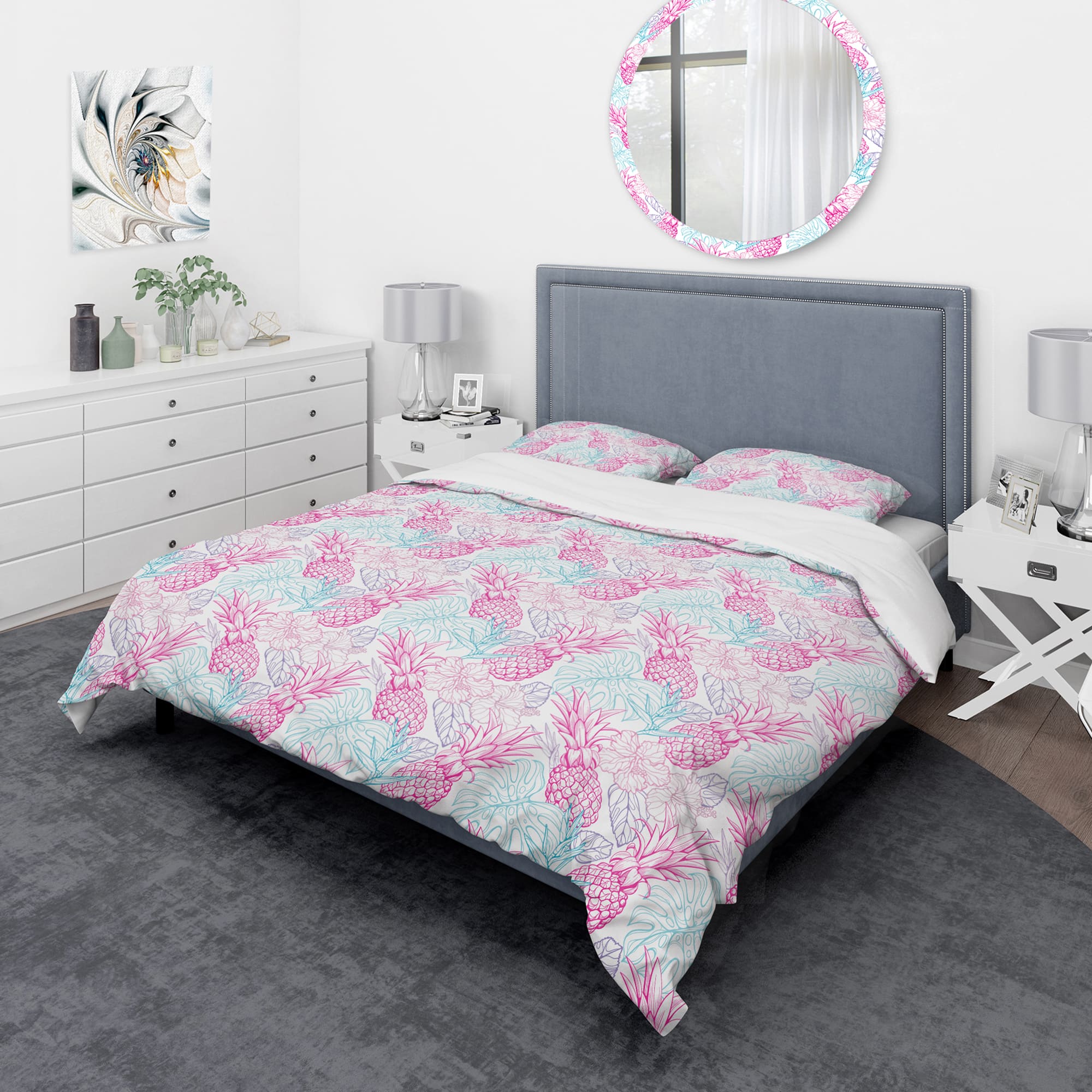 Designart 'Colorful Pattern with Tropical Flowers & Pineapples' Modern & Contemporary Bedding Set