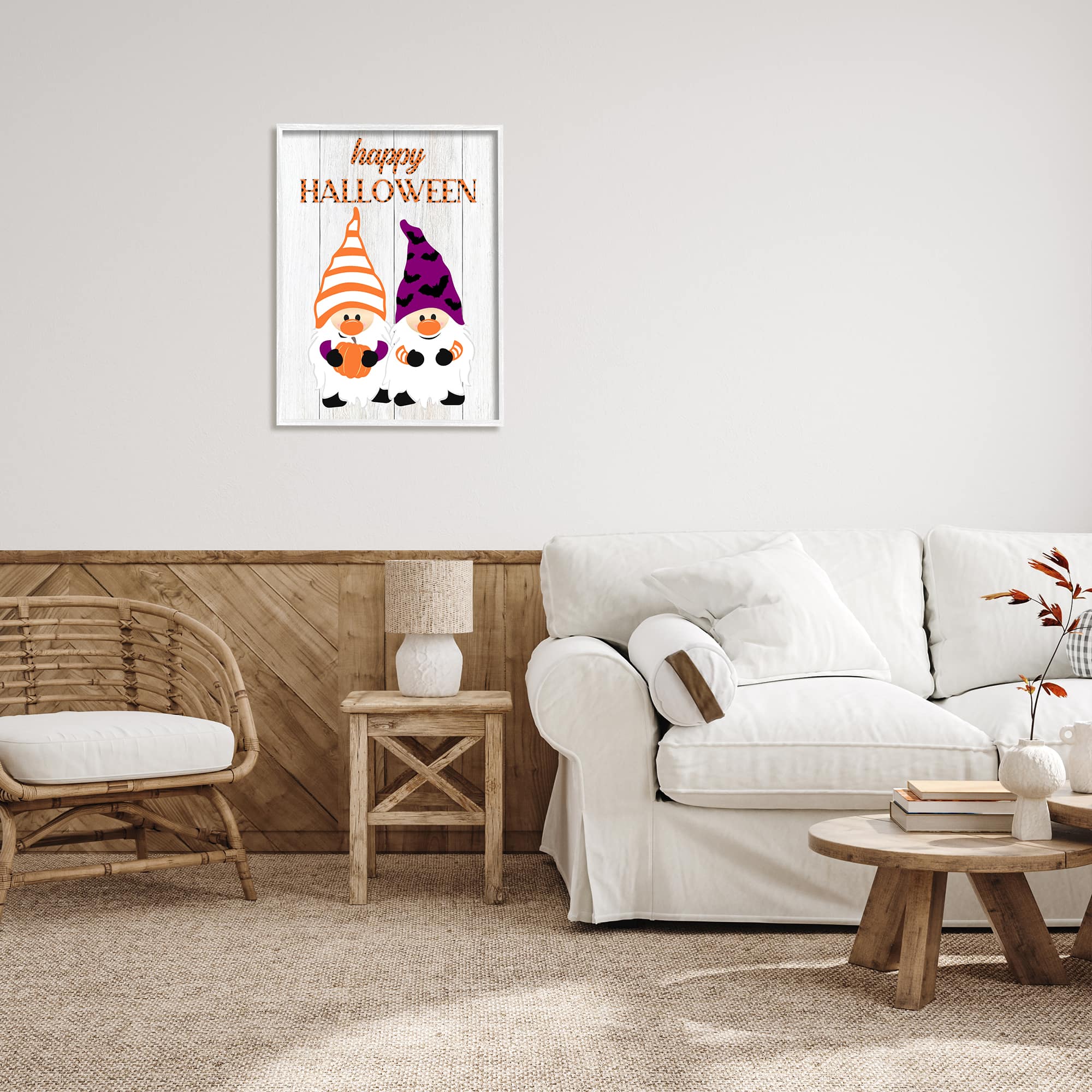 Stupell Industries Happy Halloween Seasonal Gnomes Framed Giclee Art