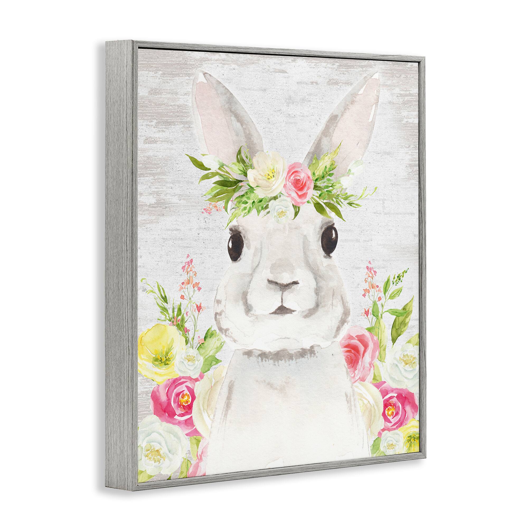 Stupell Industries Rustic Easter Bunny Flower Crown Spring Bouquet Framed Giclee Art