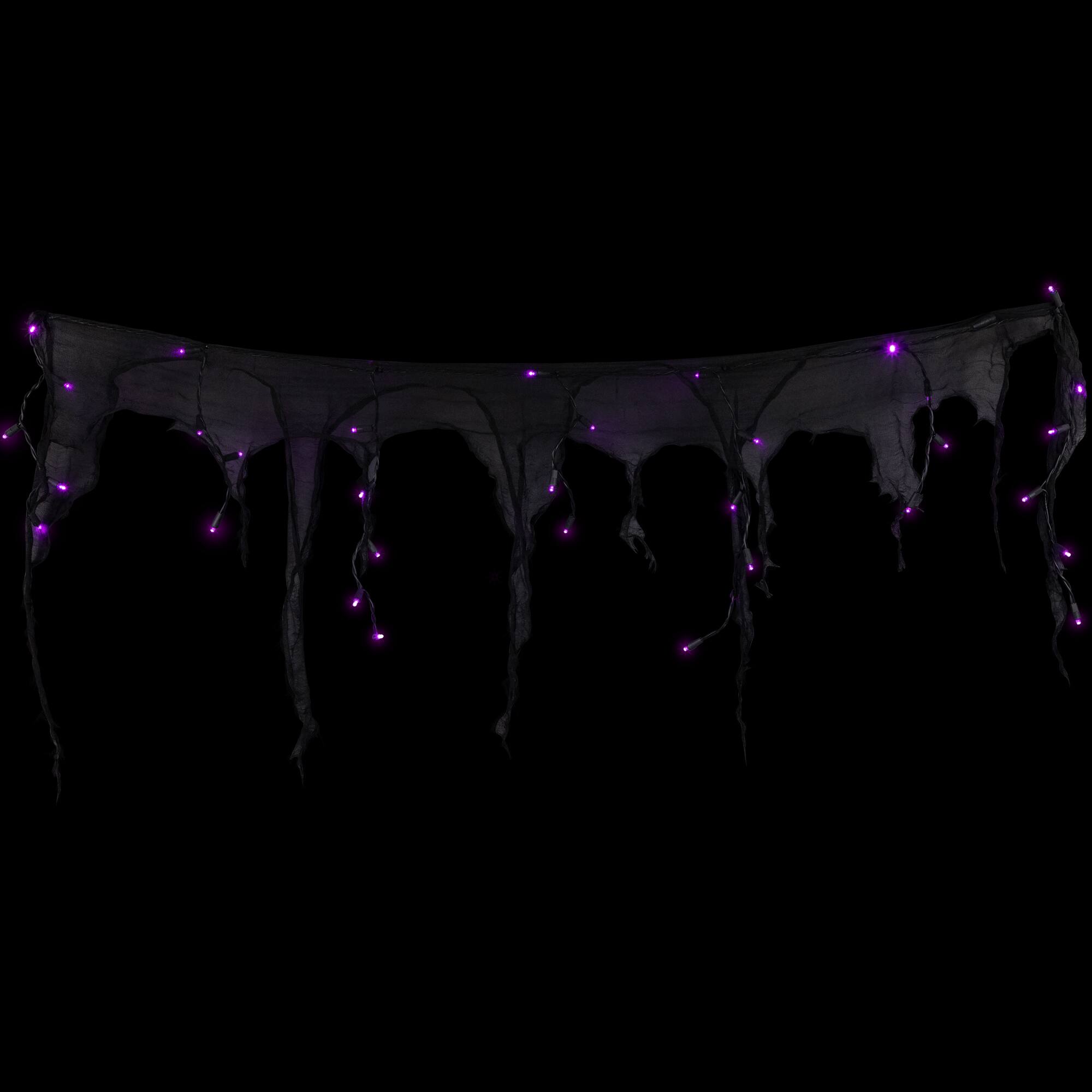 4ft. Pre-Lit Purple LED Halloween Black Gauze Drape Lights