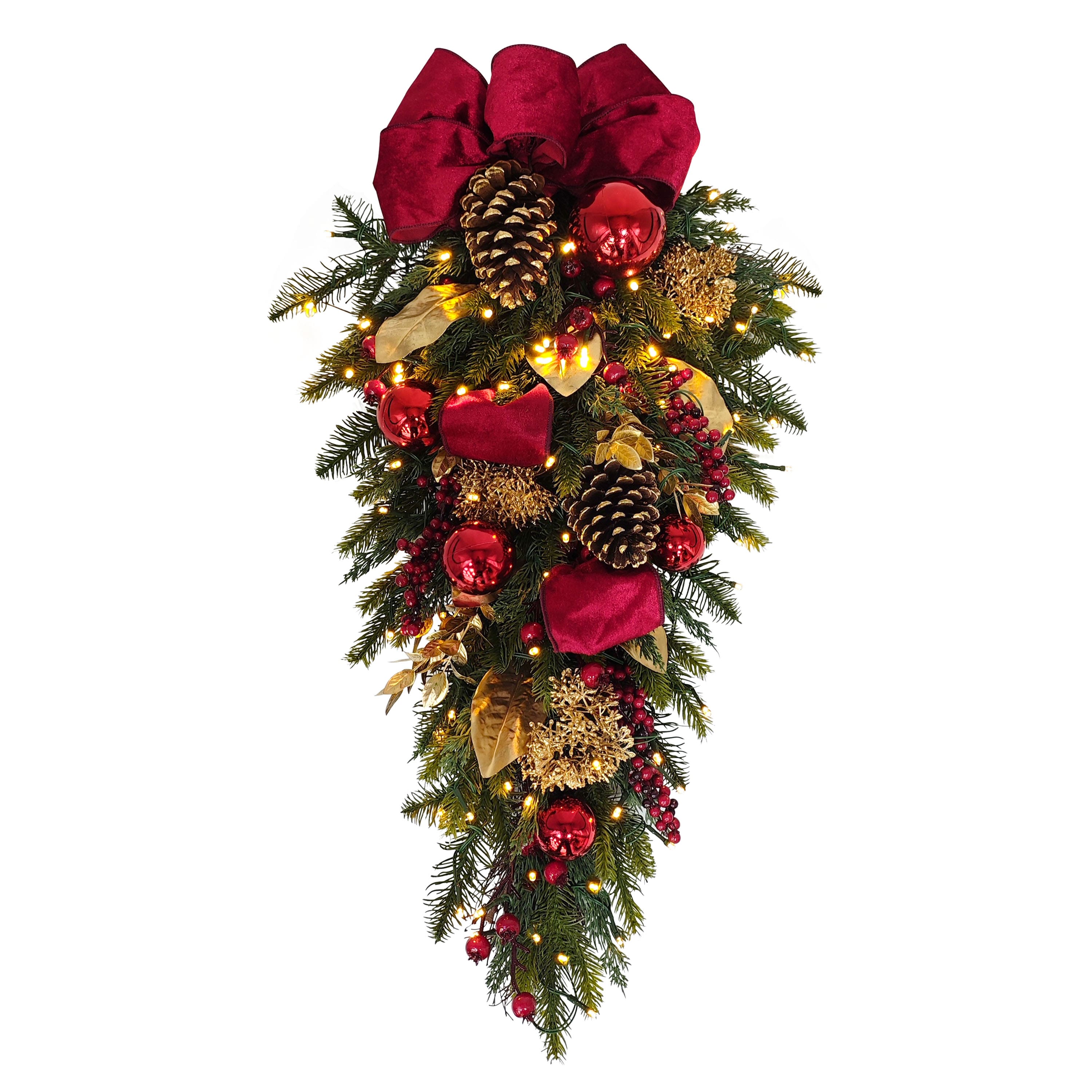 28" Pre-Lit Red & Gold Adorned Artificial Swag with LED Lights