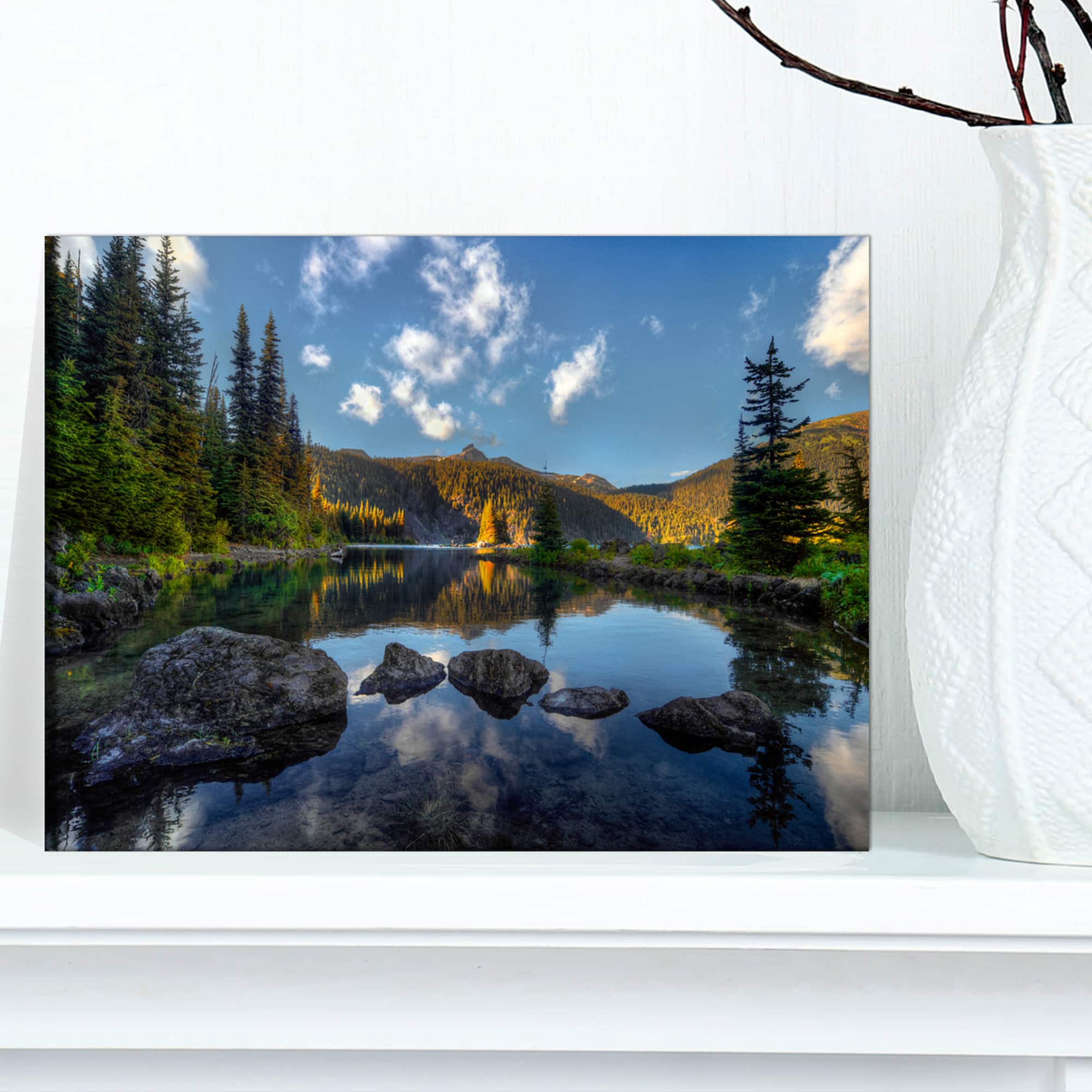 Designart - Mountain Lake Surrounded by Trees - Landscape Canvas Art Print