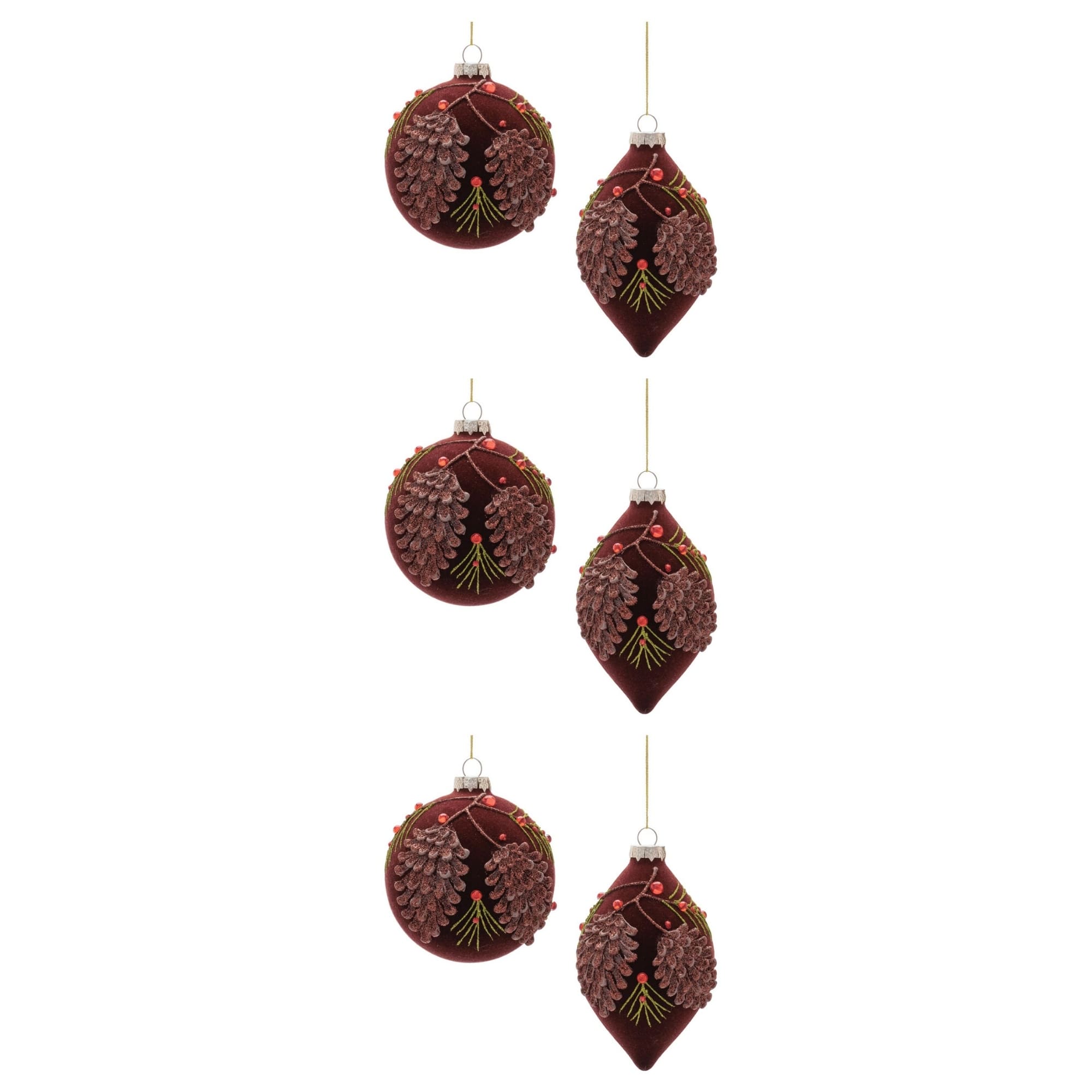 Melrose Brown Ball & Finial Glass Ornament Set