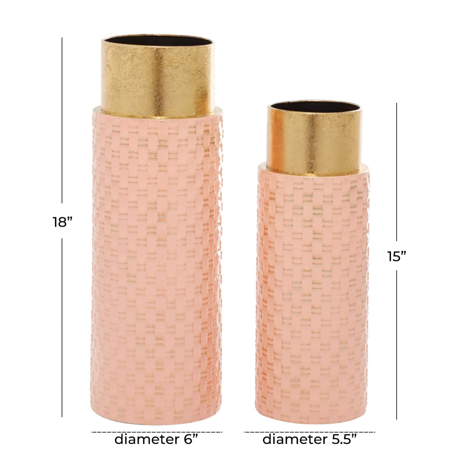 Set of 2 Bronze Metal Contemporary Vase, 18", 15"
