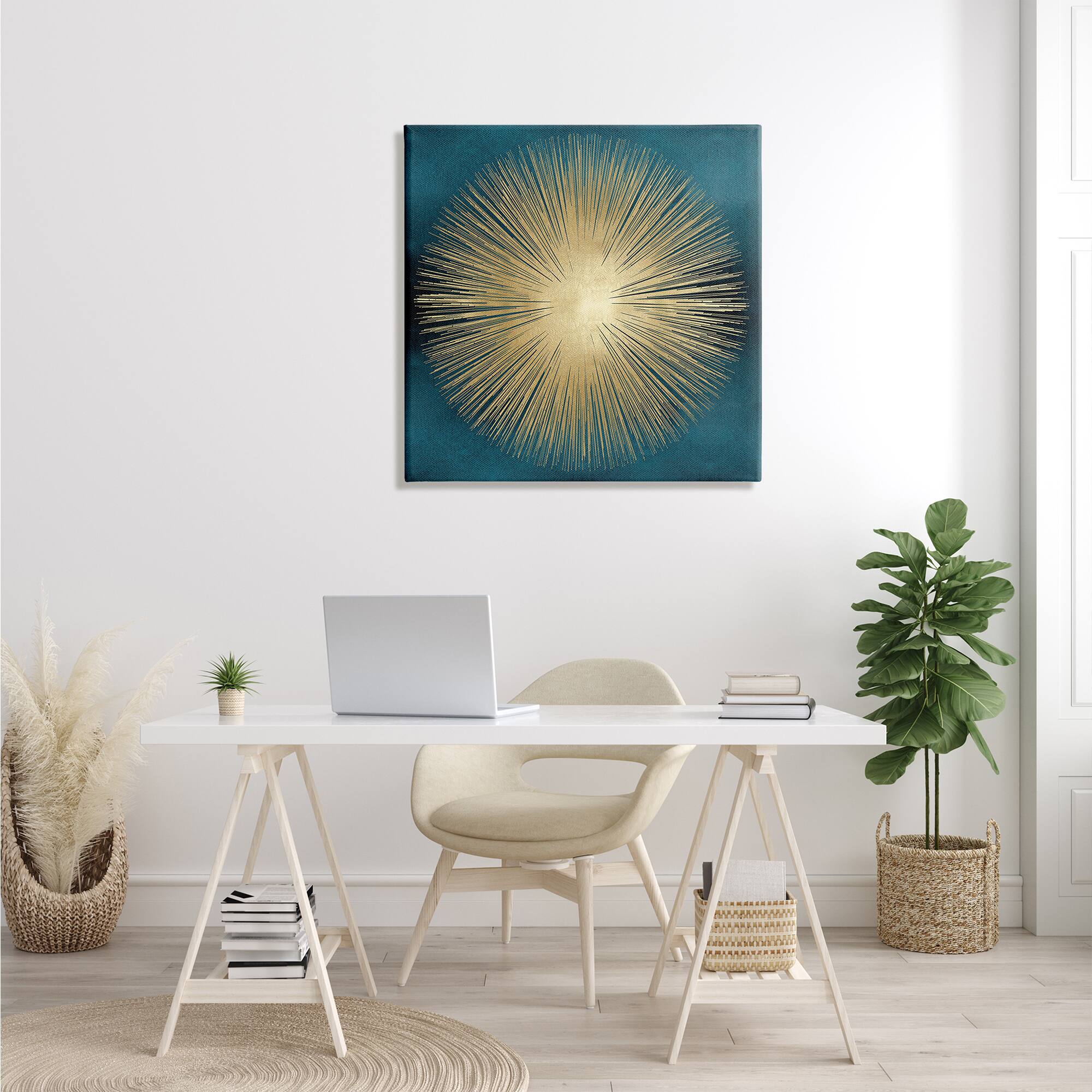 Stupell Industries Abstract Deco Sunburst Shape Dark Blue Wall Art