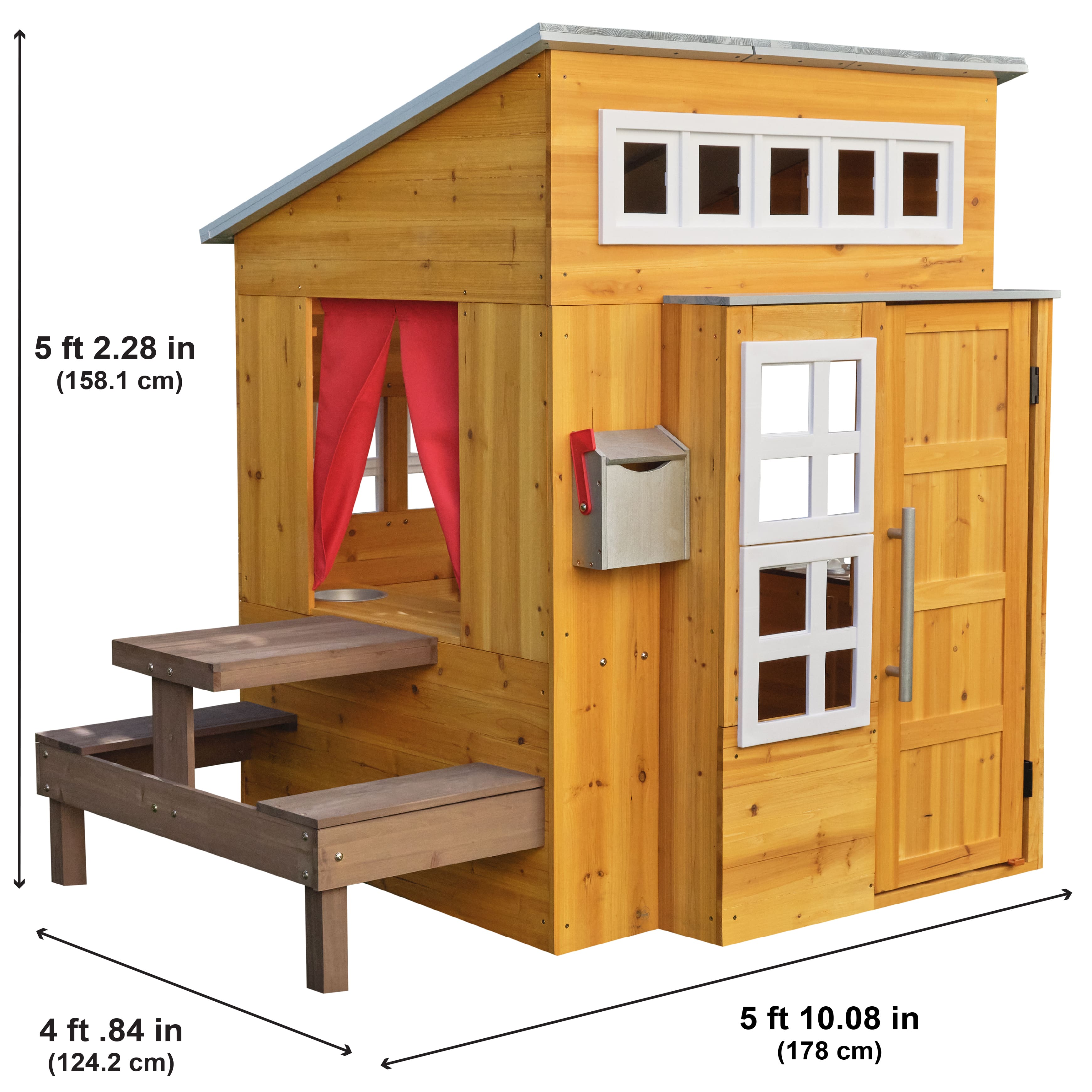 KidKraft Modern Outdoor Wooden Playhouse with Picnic Table, Mailbox & Outdoor Grill