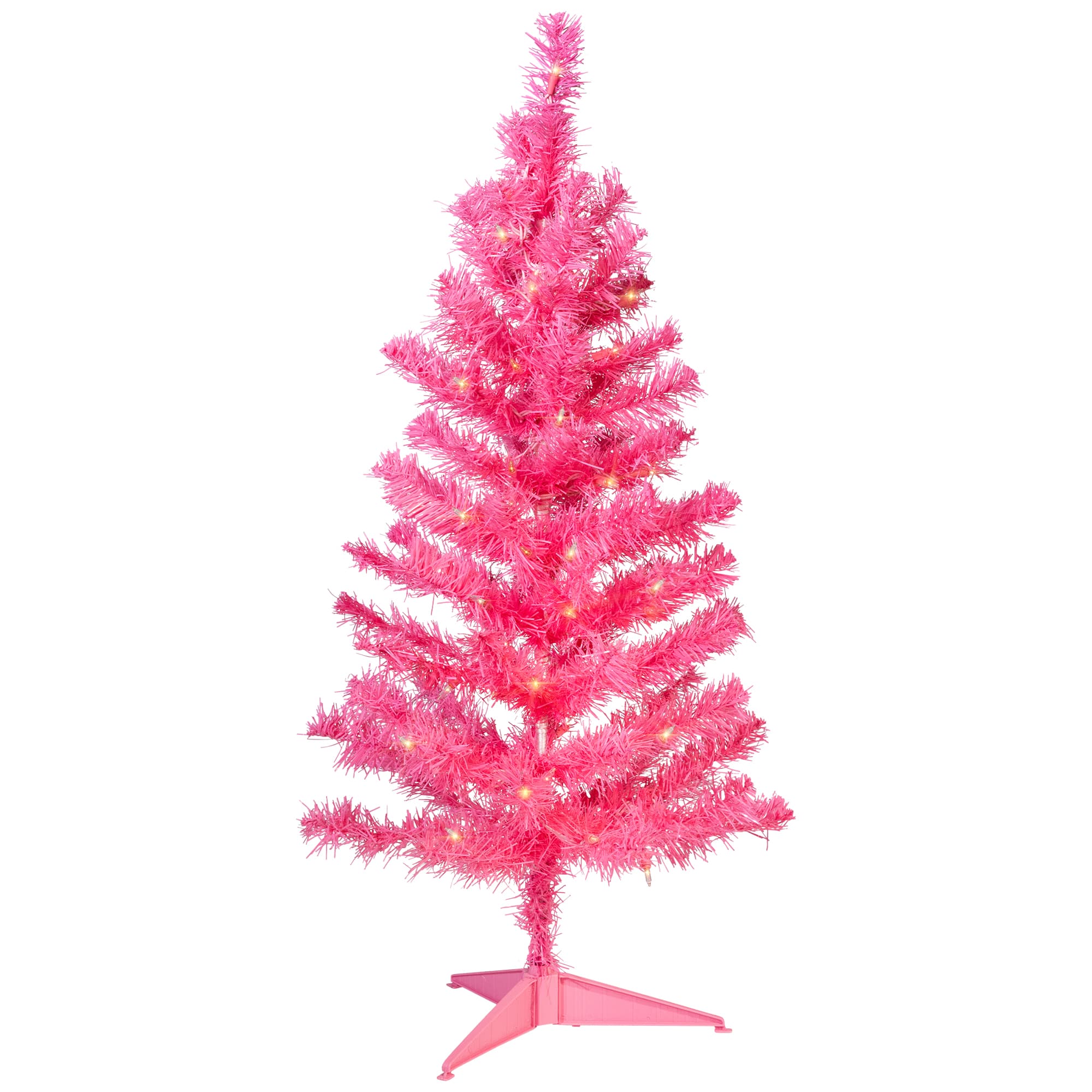 3ft. Pre-Lit Pink Tinsel Artificial Christmas Tree, Clear Lights