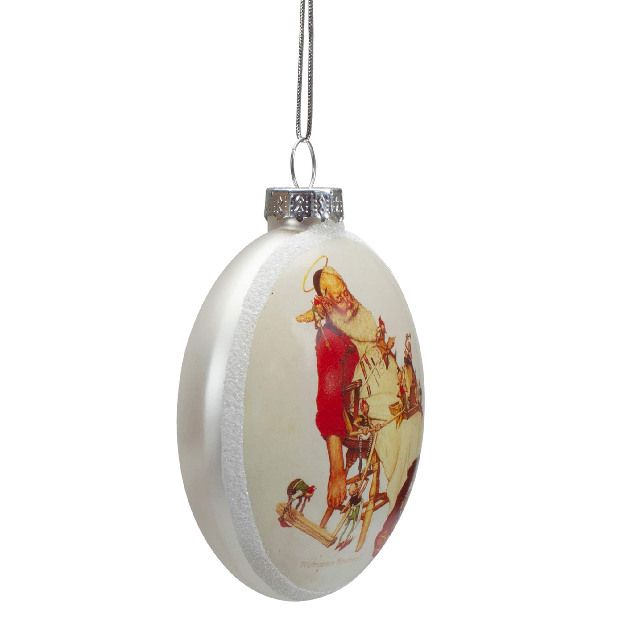 Norman Rockwell 'Santa and His Helpers' Glass Disc Christmas Ornament - 3"