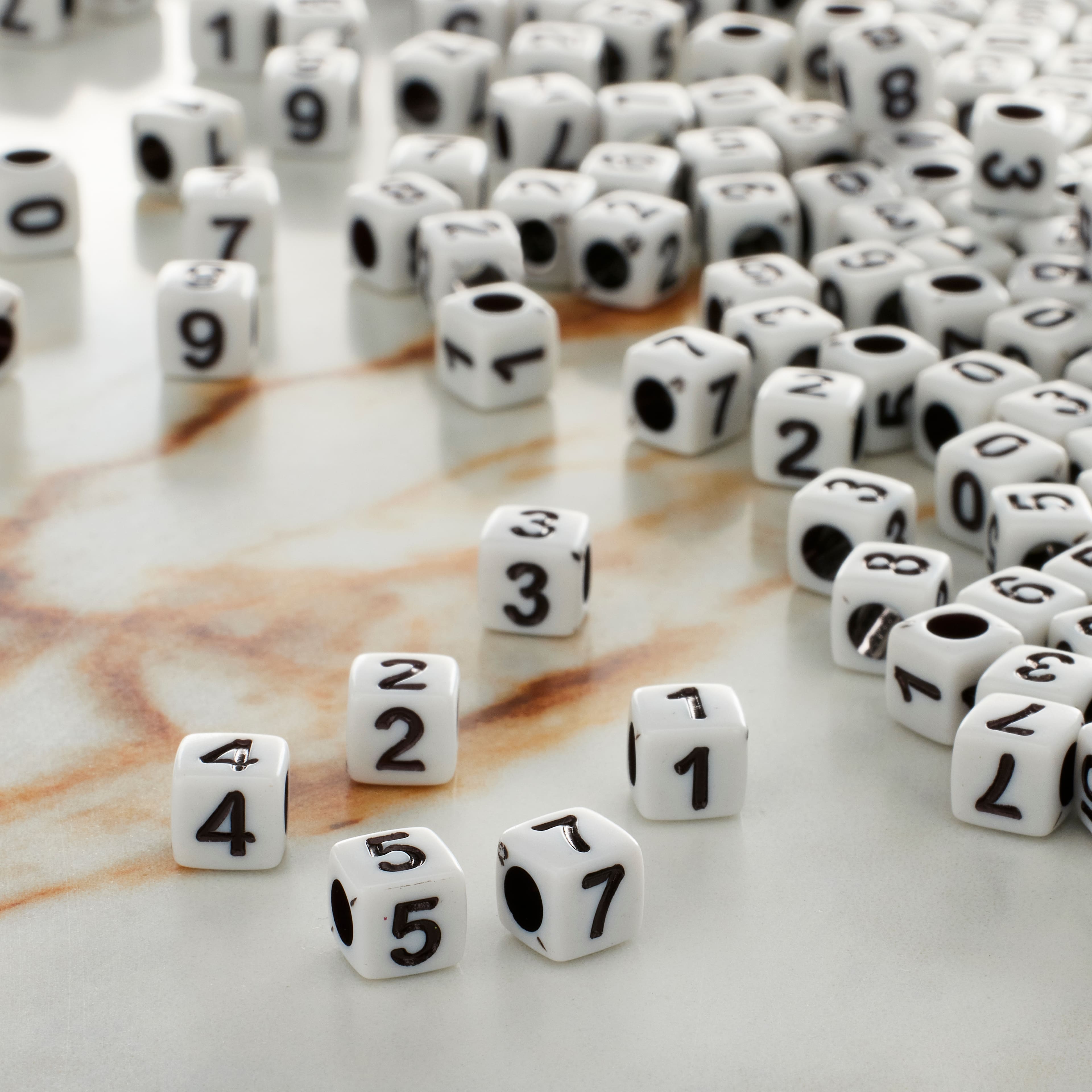 White Number Acrylic Cube Beads