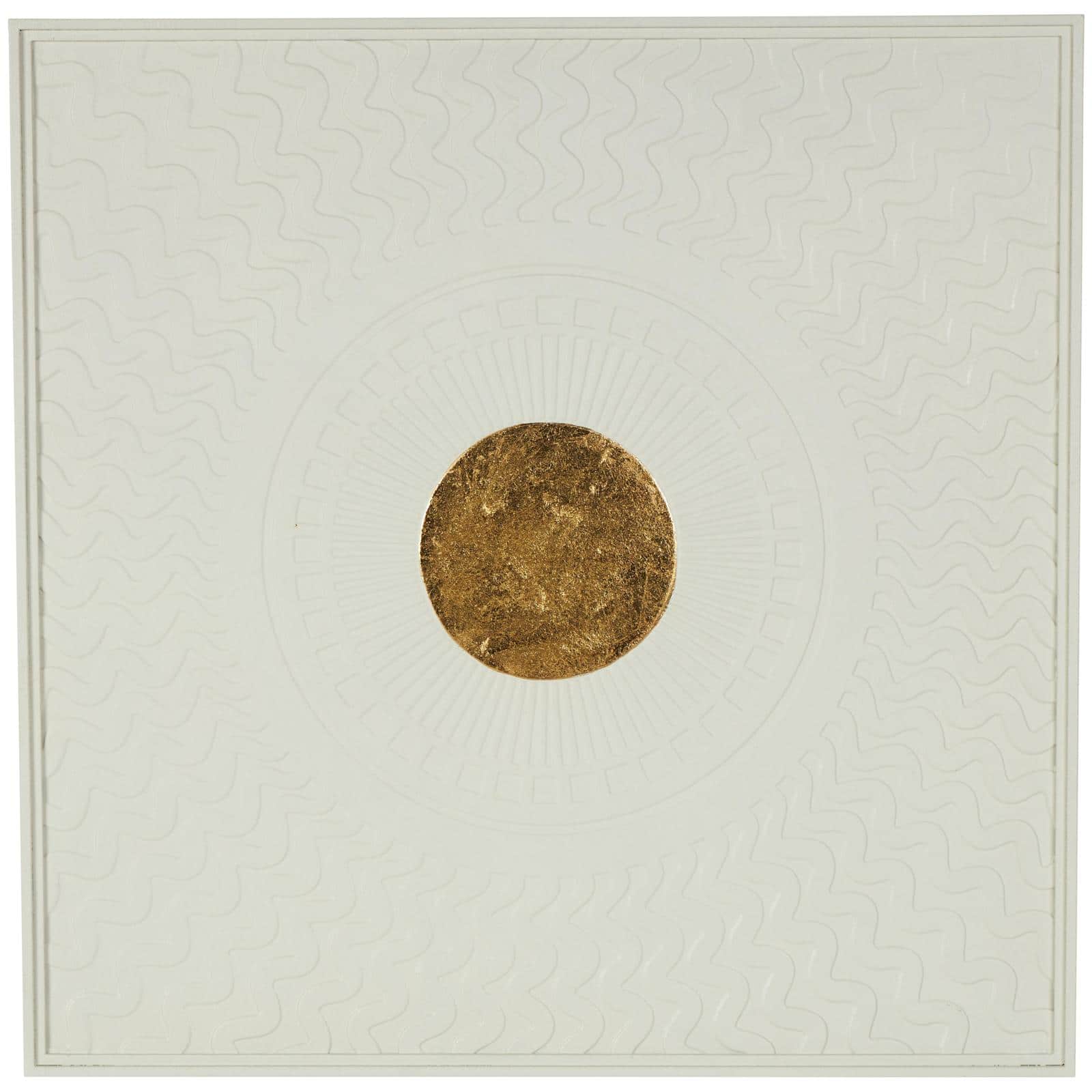 40" White & Gold Metal Geometric Wall Decor with Wavy Pattern