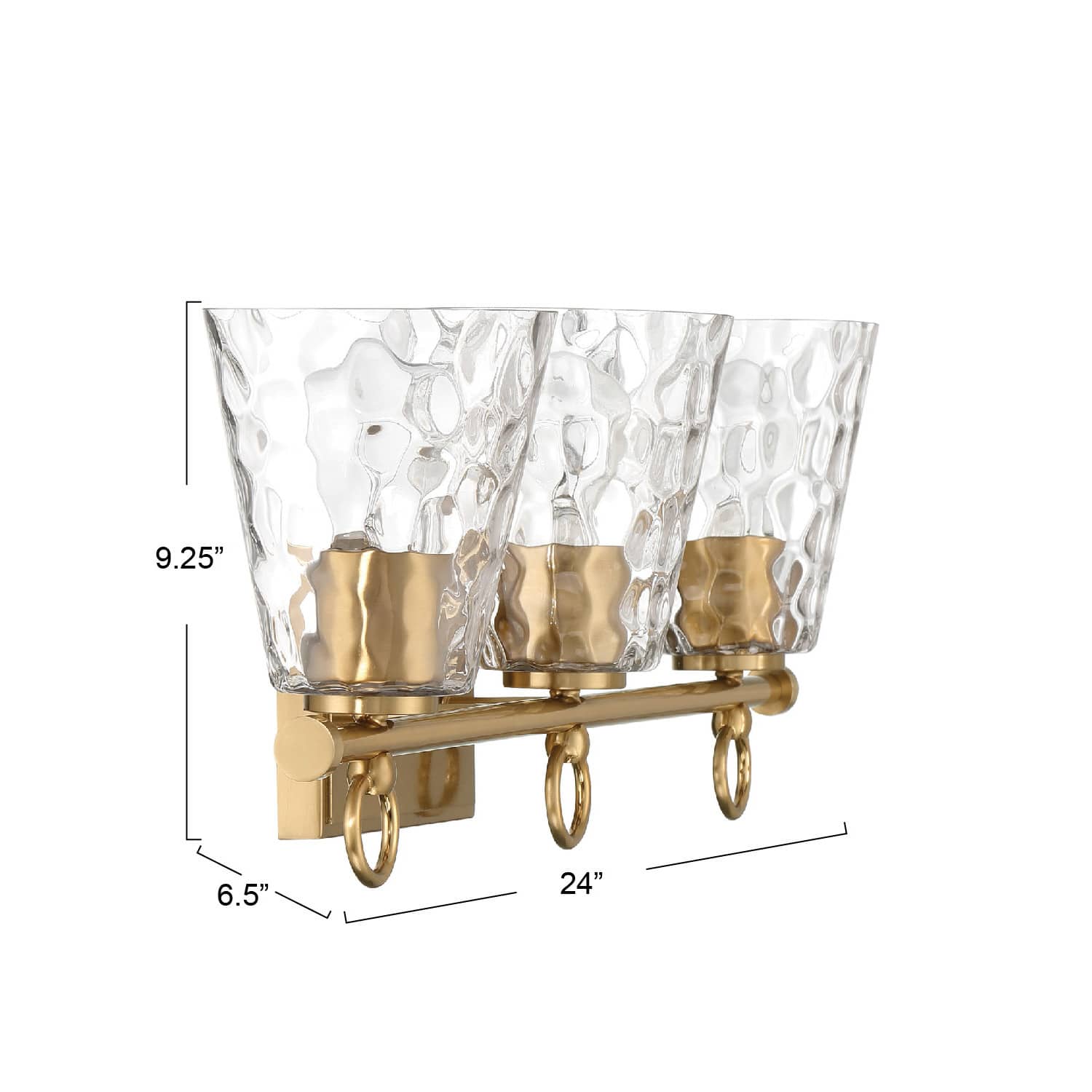 Hello Honey® Imogen Brushed Gold Metal & Hammered Water Glass 3-Light Vanity Light