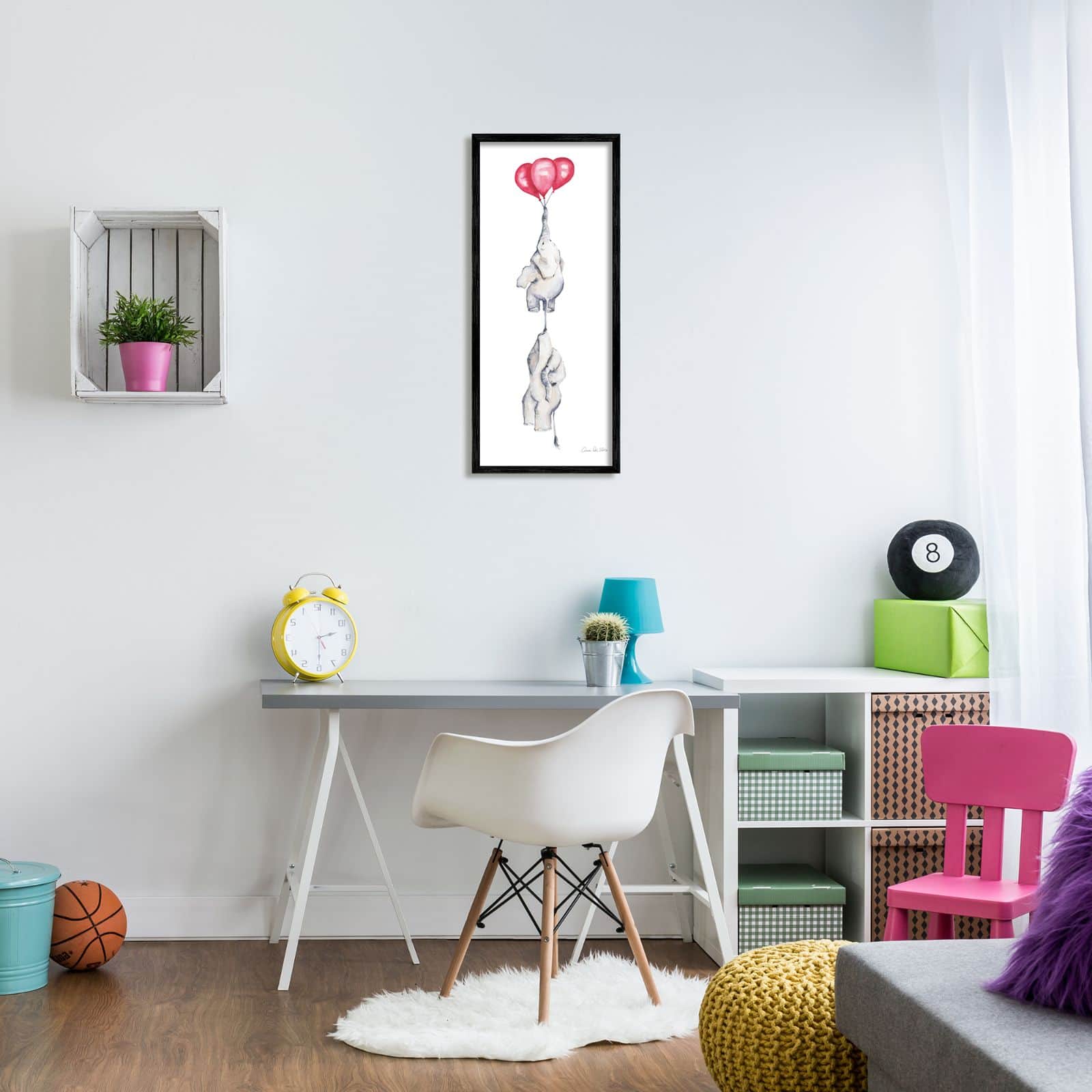 Stupell Industries Kids' Baby Elephants Flying with Floating Red Balloons Framed Wall Art